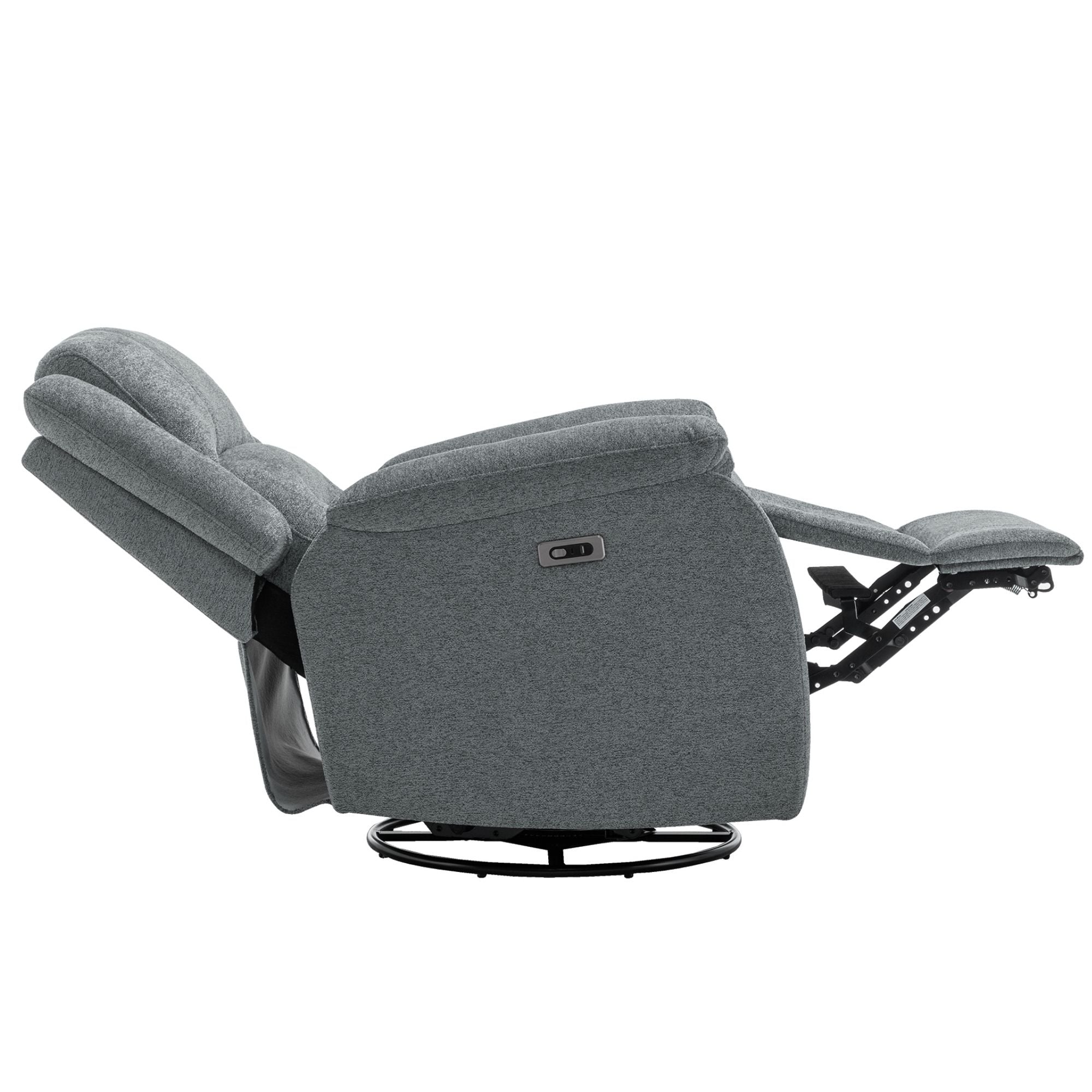 Grey Monarch Specialties power swivel glider recliner chair with USB port, featuring plush cushioning and a modern design.