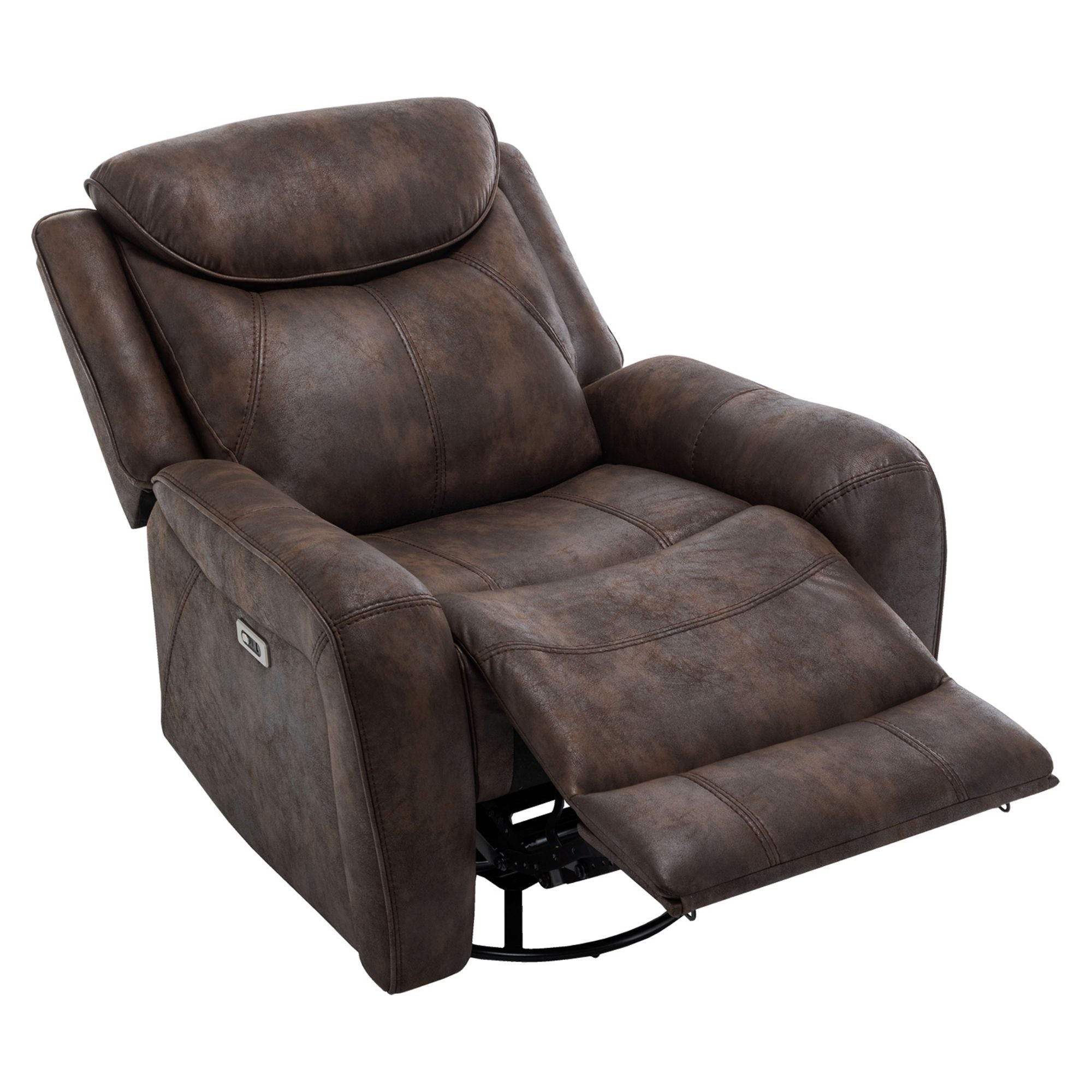 Monarch Specialties Briarwood reclining chair with power swivel, glider base, and USB port, upholstered in plush fabric.