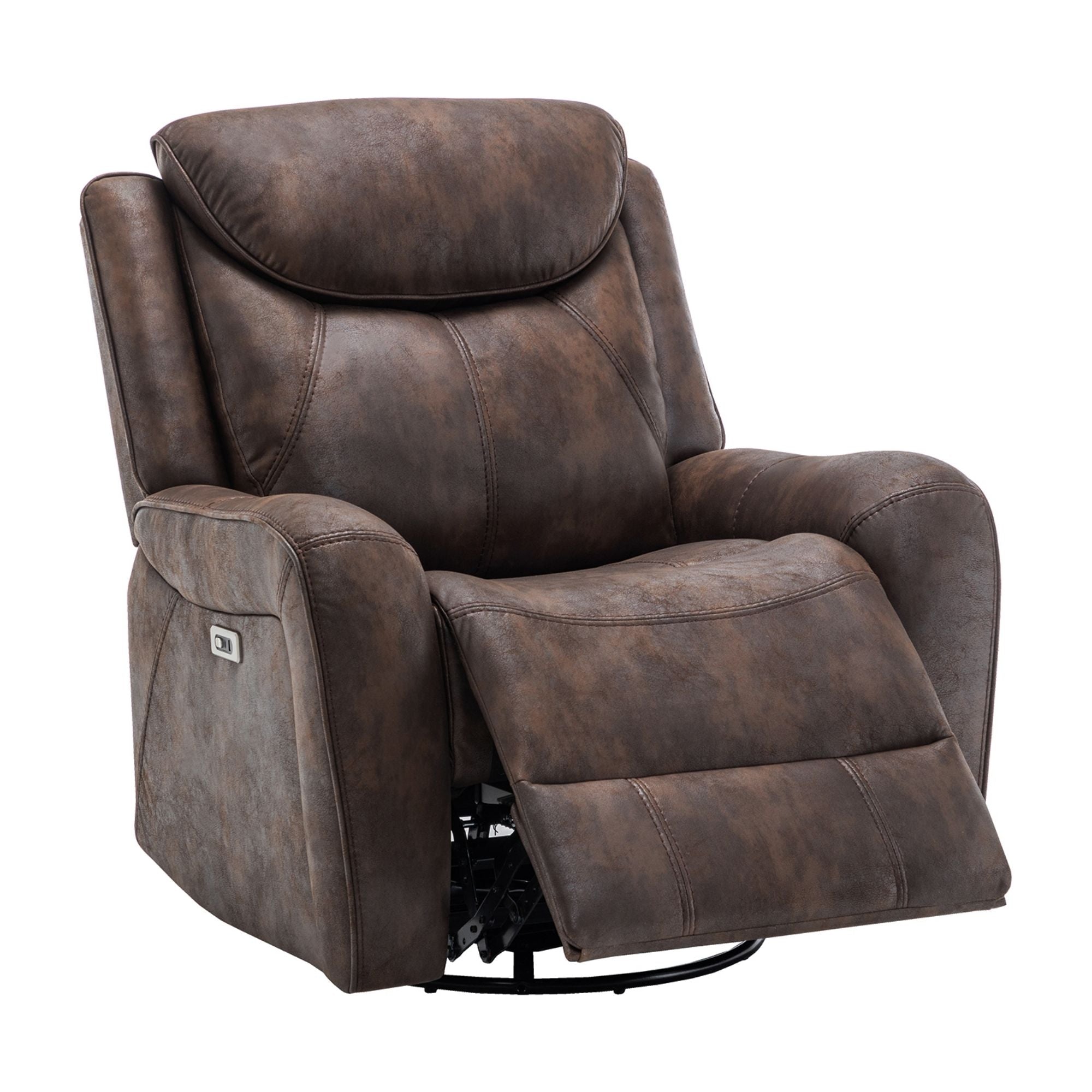 Monarch Specialties briarwood recliner chair with power recline, swivel glider, and built-in USB port.