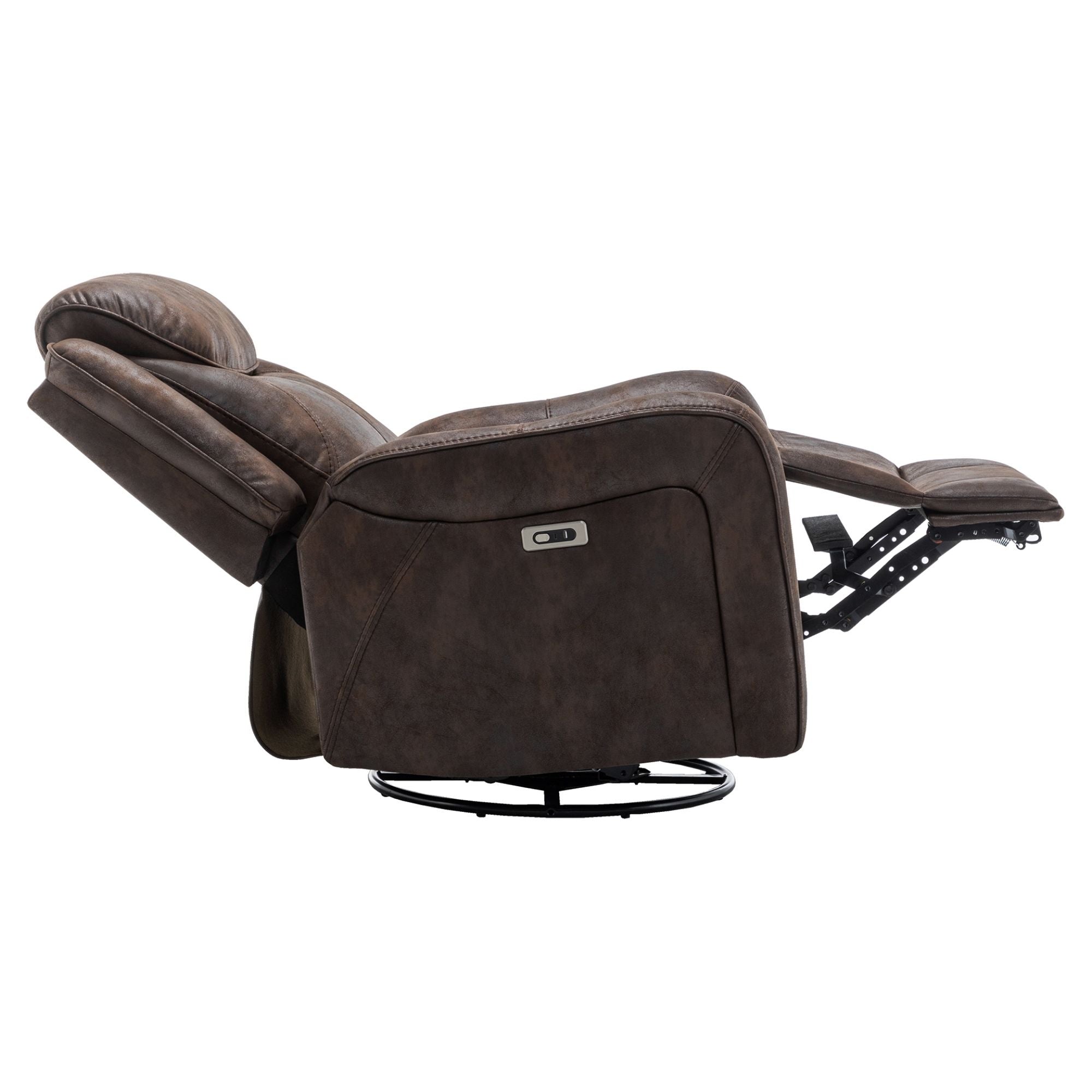 Monarch Specialties Briarwood reclining chair with power swivel, glider, and built-in USB port, beige fabric armchair for living room.
