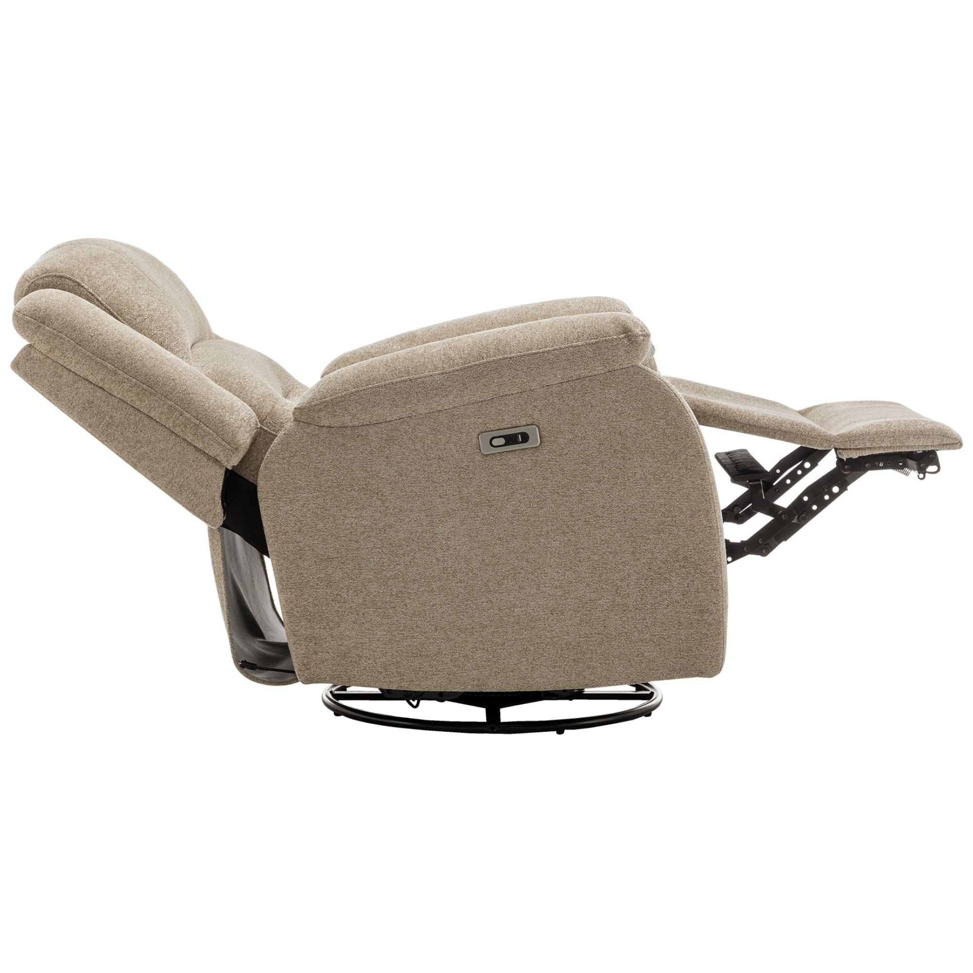 Beige Monarch Specialties power swivel glider recliner chair with USB port, cushioned seat and backrest for comfortable seating.
