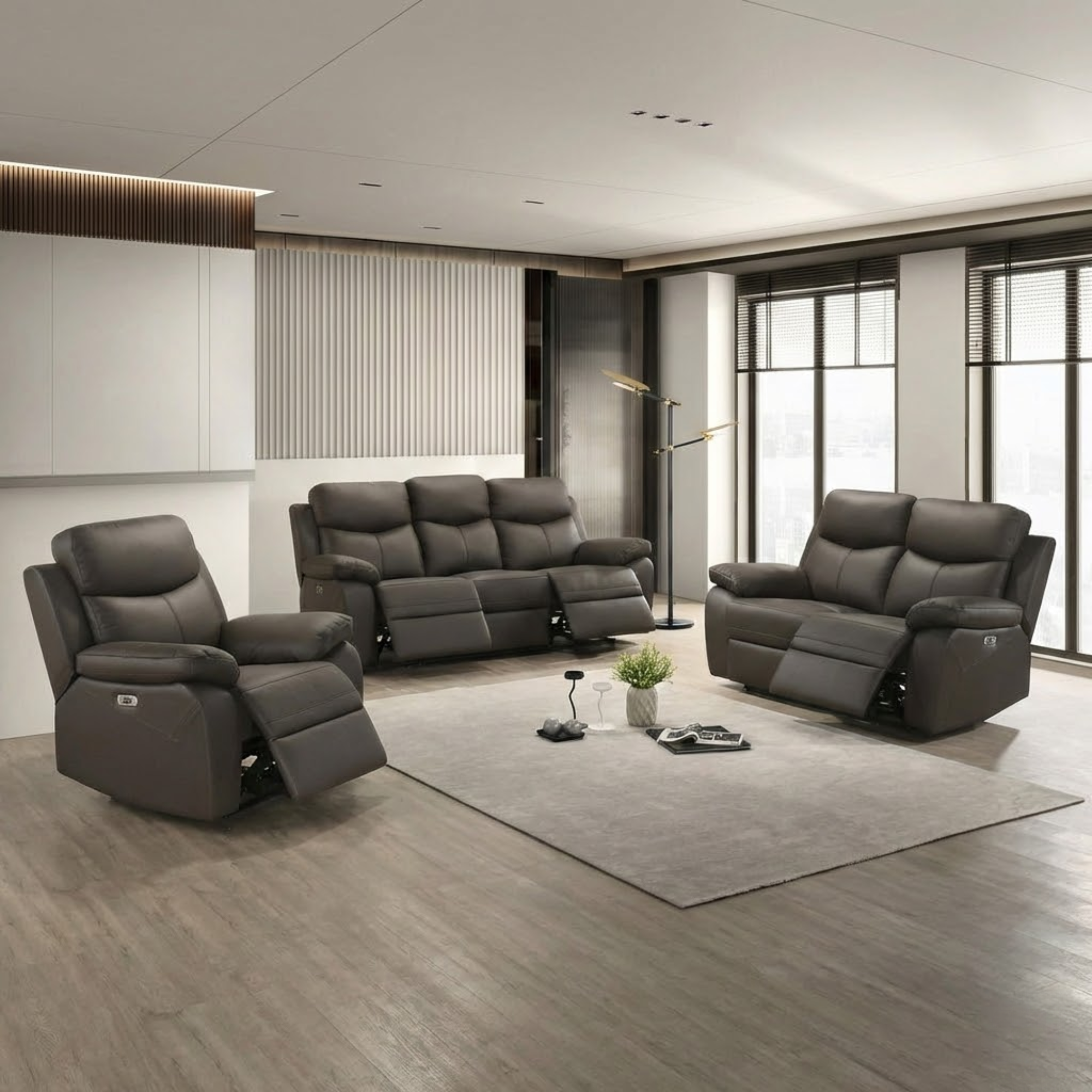 Relaxmax Collection Power Recliner Leather Sofa Set in Dark Brown