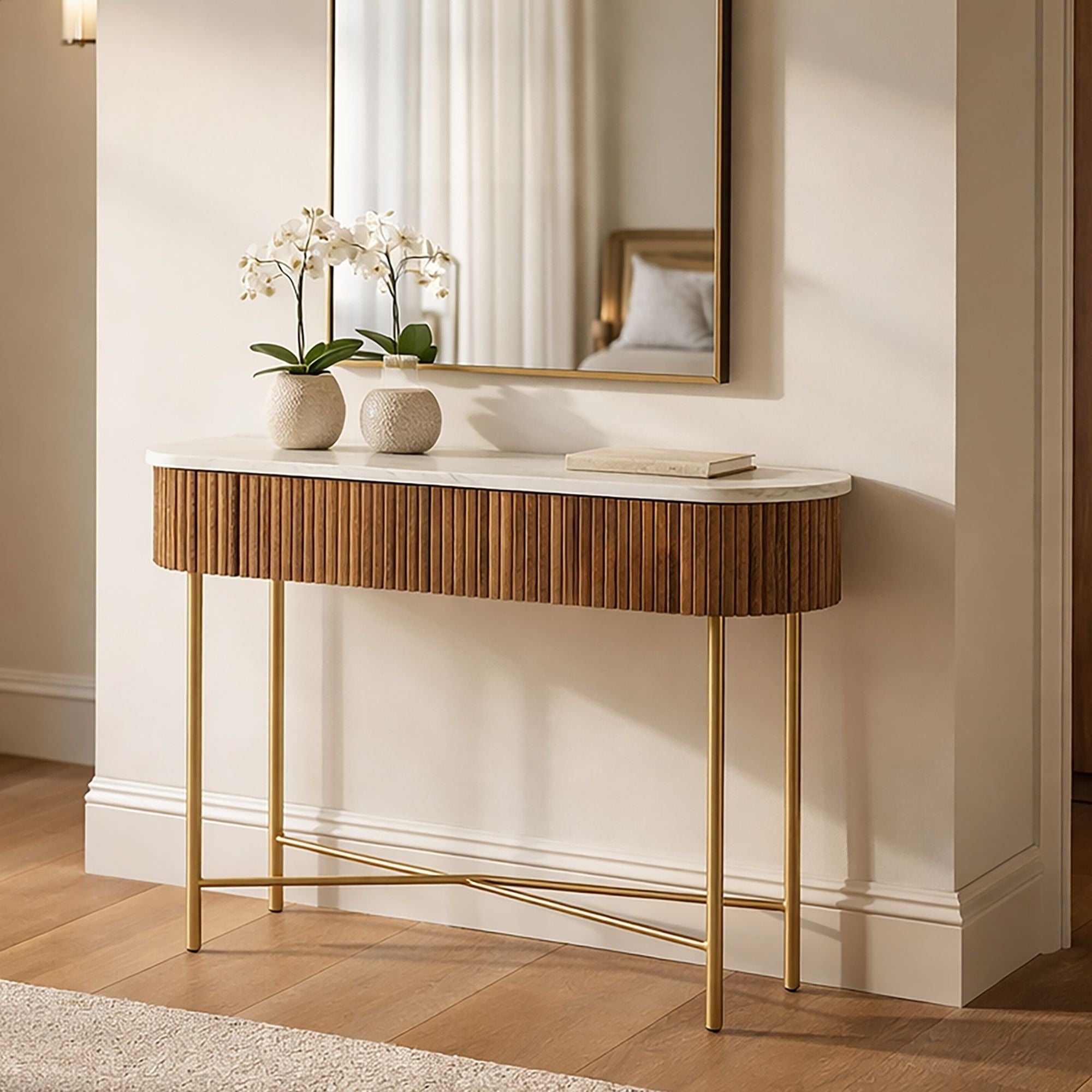 Reyna 39" Console Table with Drawers in Walnut & White