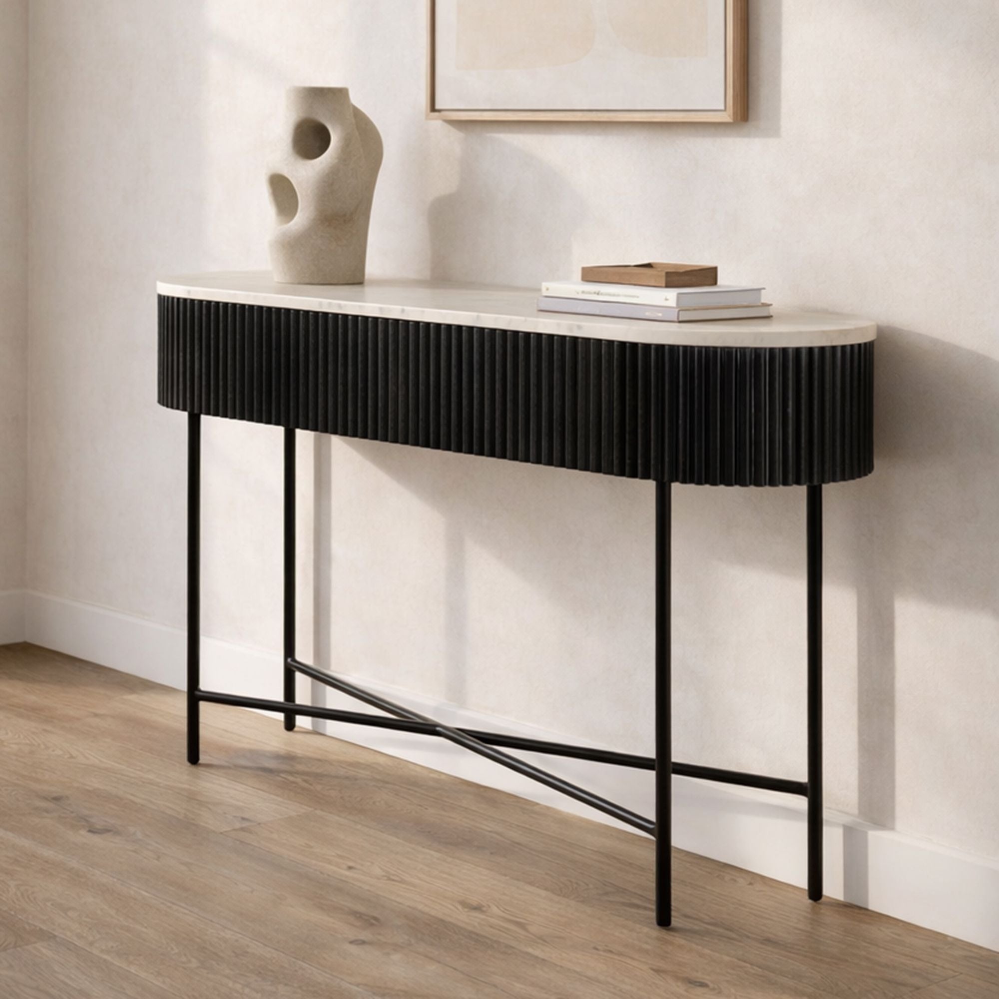 Reyna 39" Console Table with Drawers in Black & White