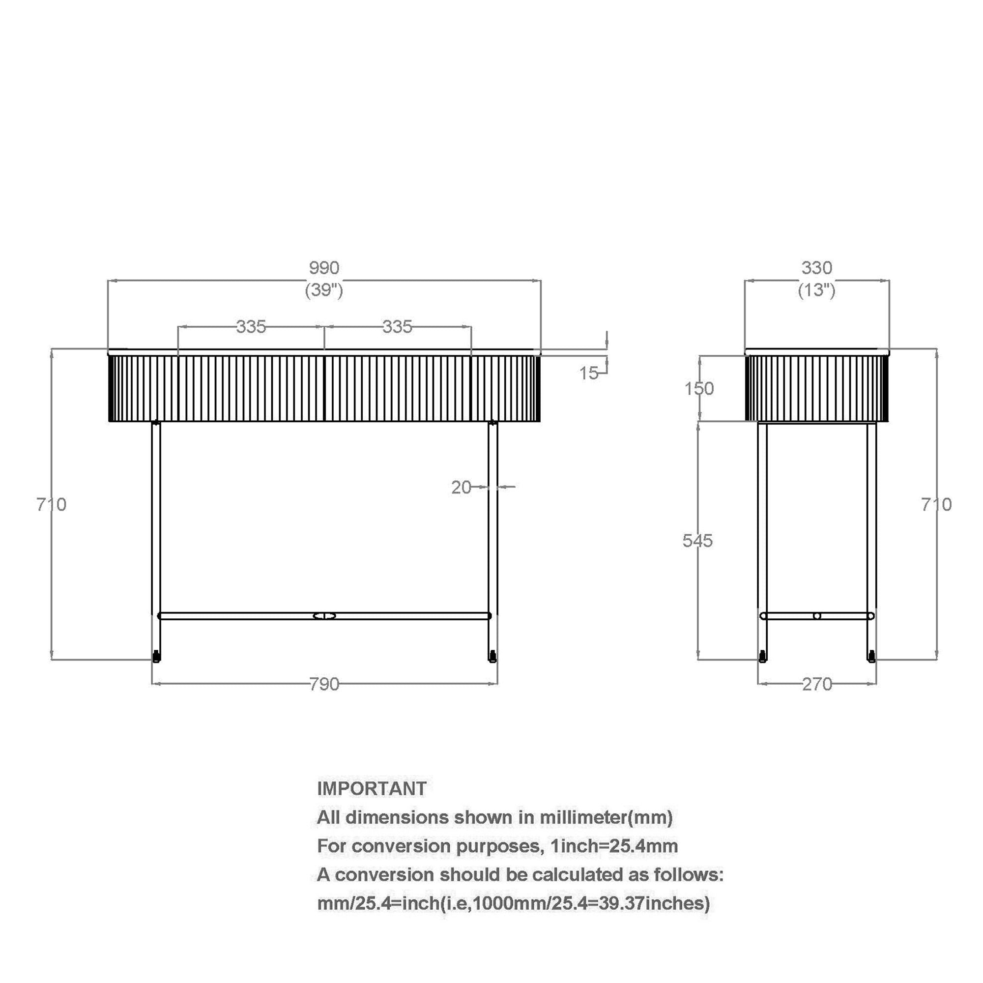 Reyna 39" Console Table with Drawers in Black & White