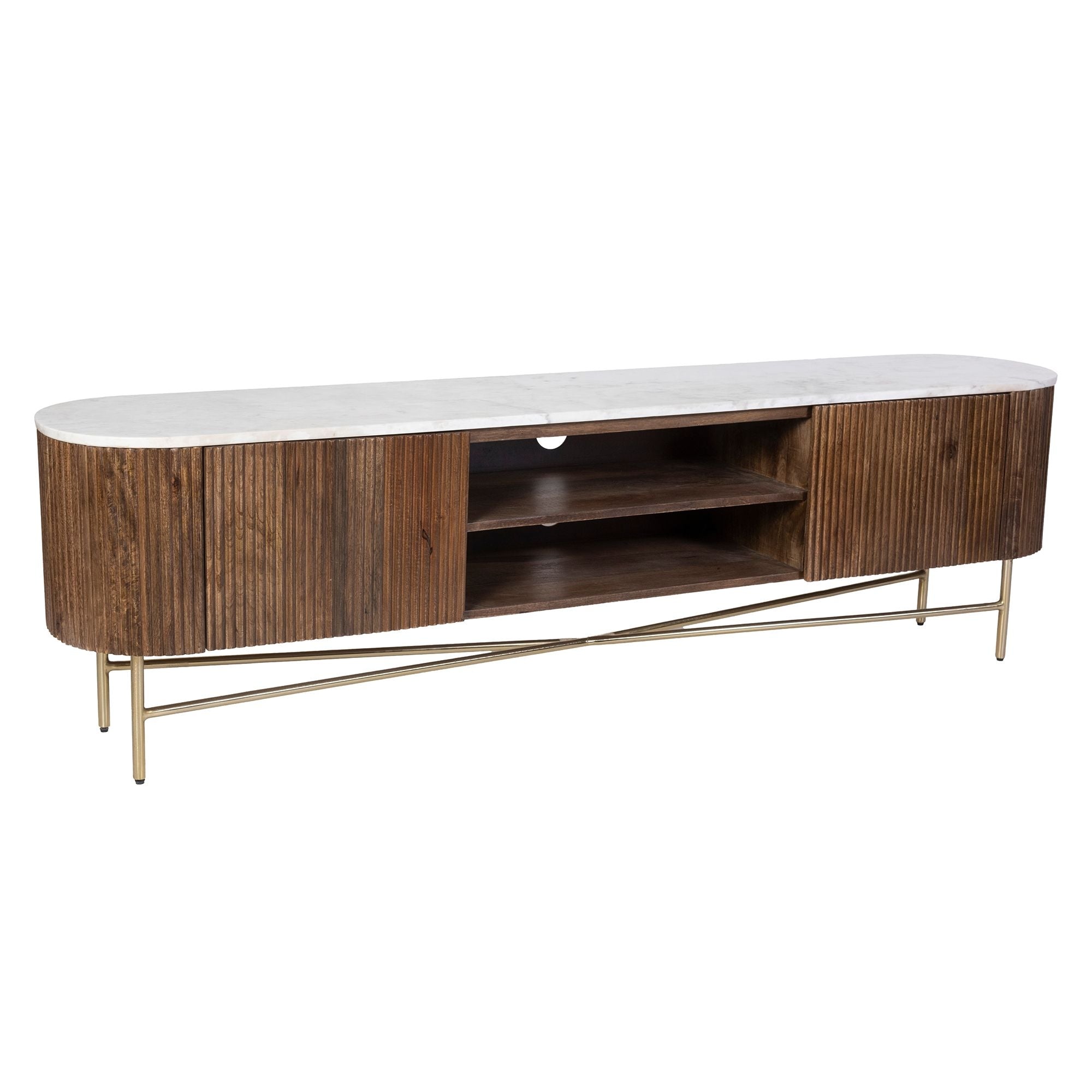 Console 39" Reyna avec tiroirs en noyer et blanc
