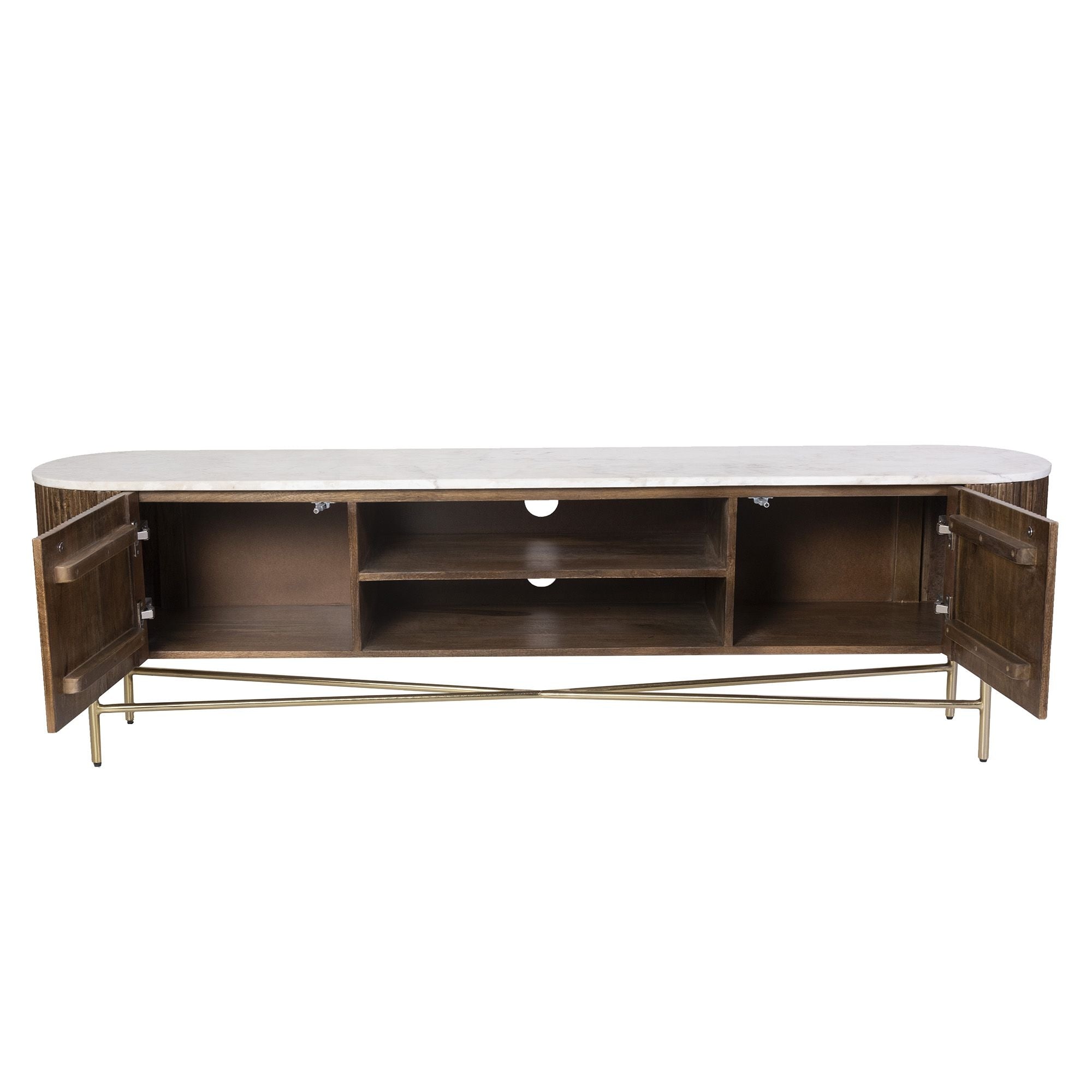 Console 39" Reyna avec tiroirs en noyer et blanc