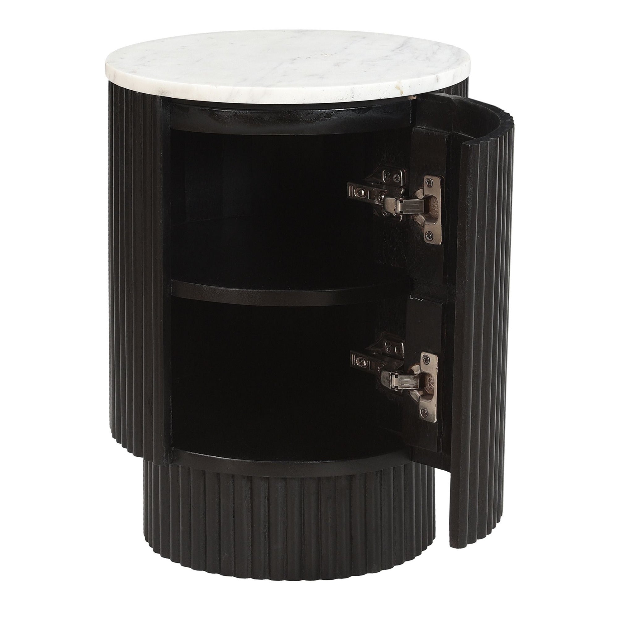 Reyna Round Accent Table with Storage in Black and White