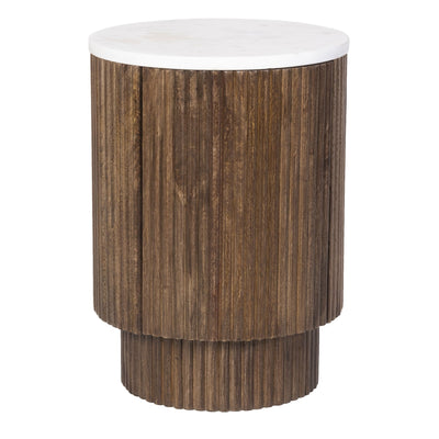 Reyna Round Accent Table with Storage in Walnut and White