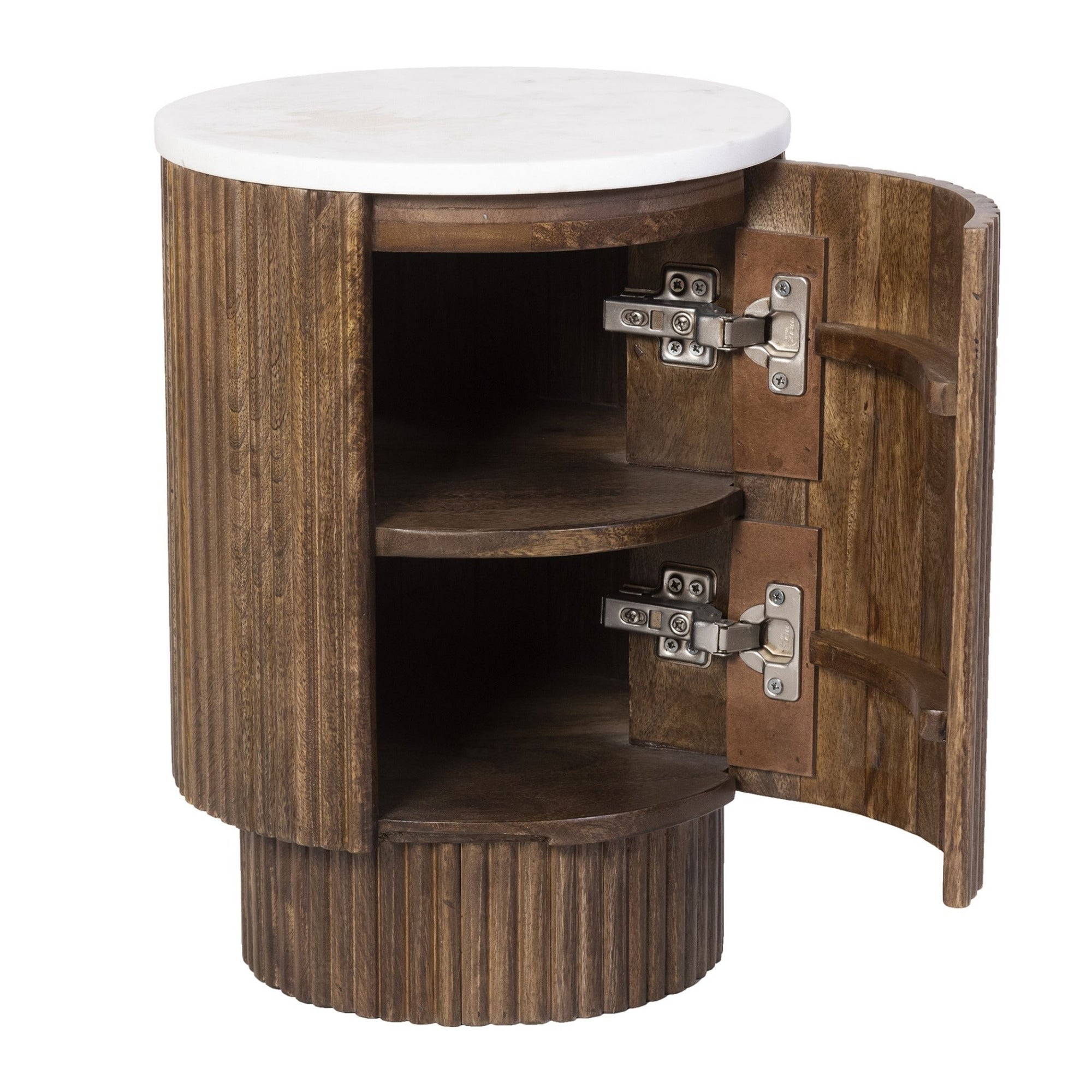 Reyna Round Accent Table with Storage in Walnut and White