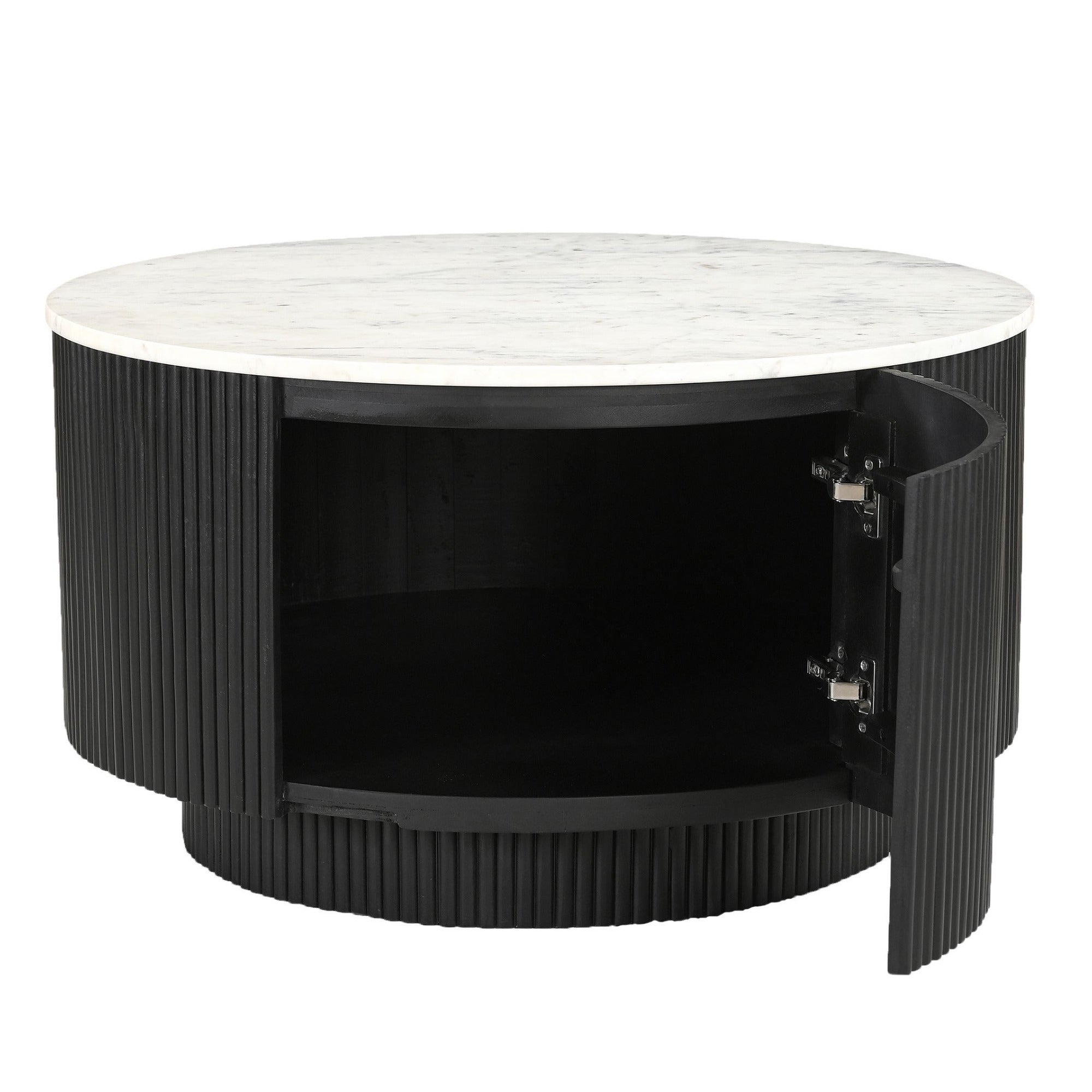 Reyna Round Coffee Table with Storage in Black & White