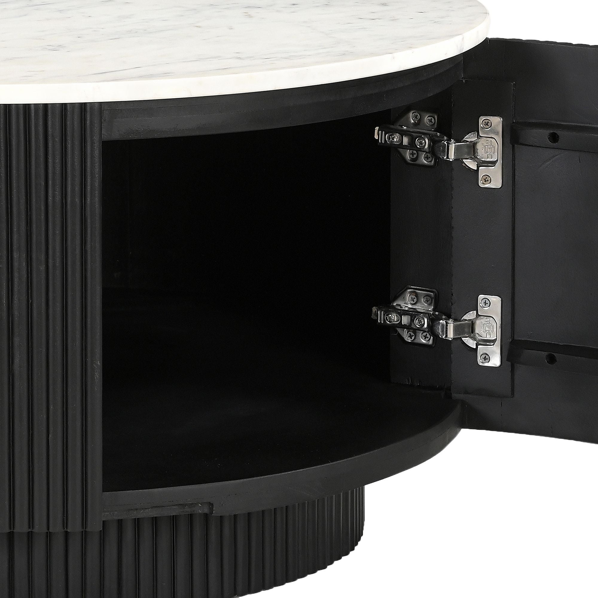 Reyna Round Coffee Table with Storage in Black & White