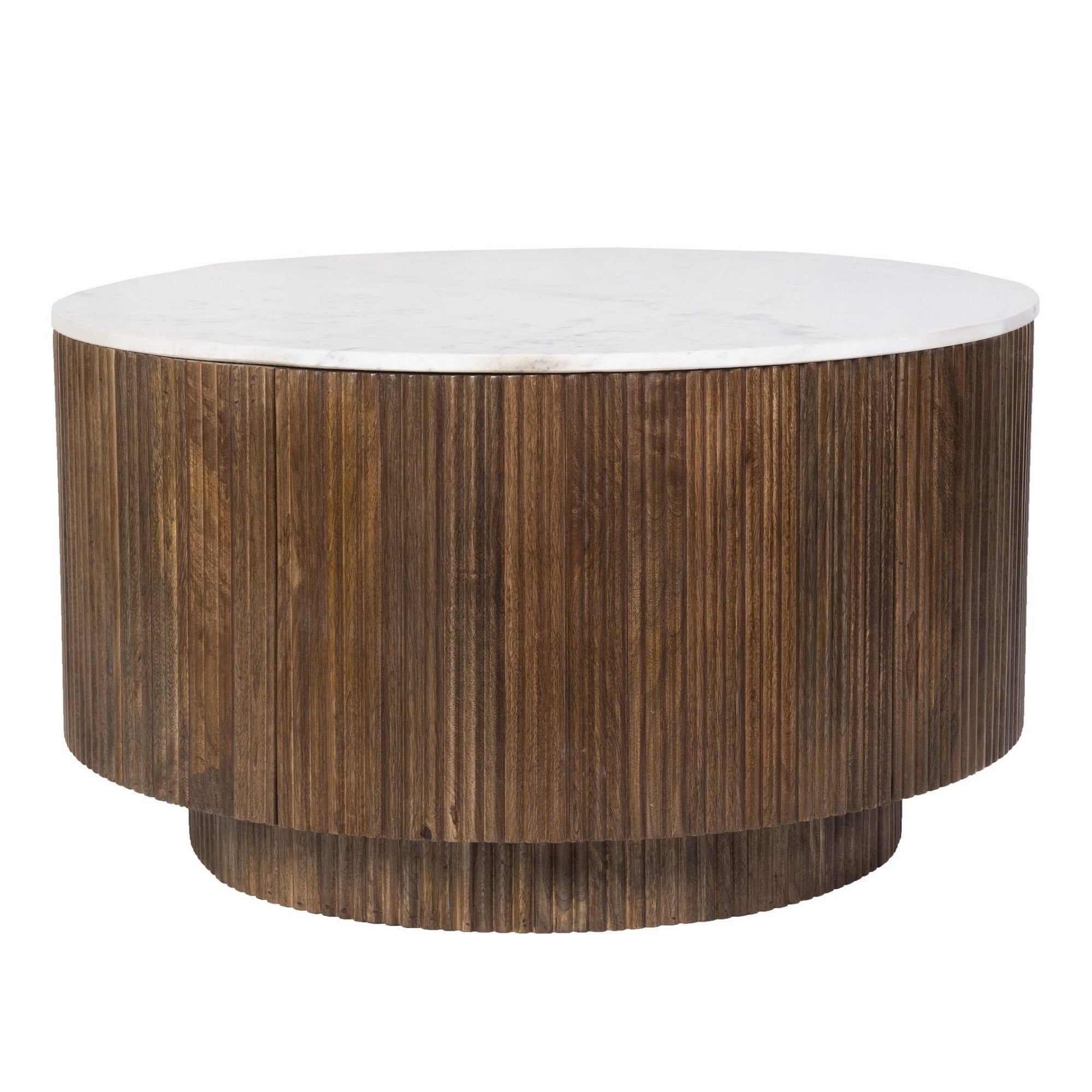 Reyna Round Coffee Table with Storage in Walnut & White