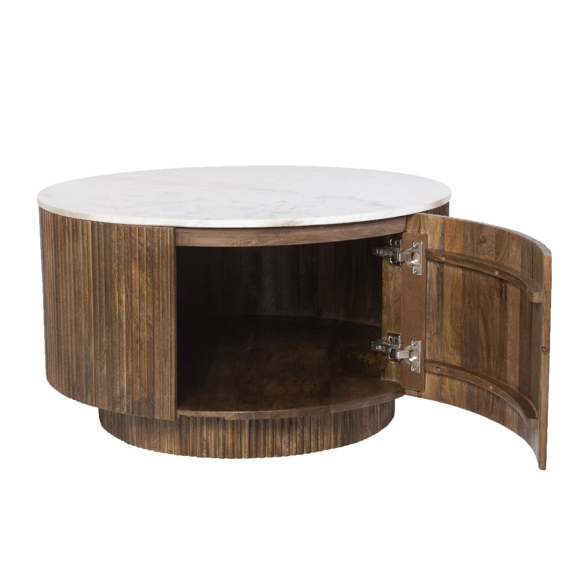 Reyna Round Coffee Table with Storage in Walnut & White
