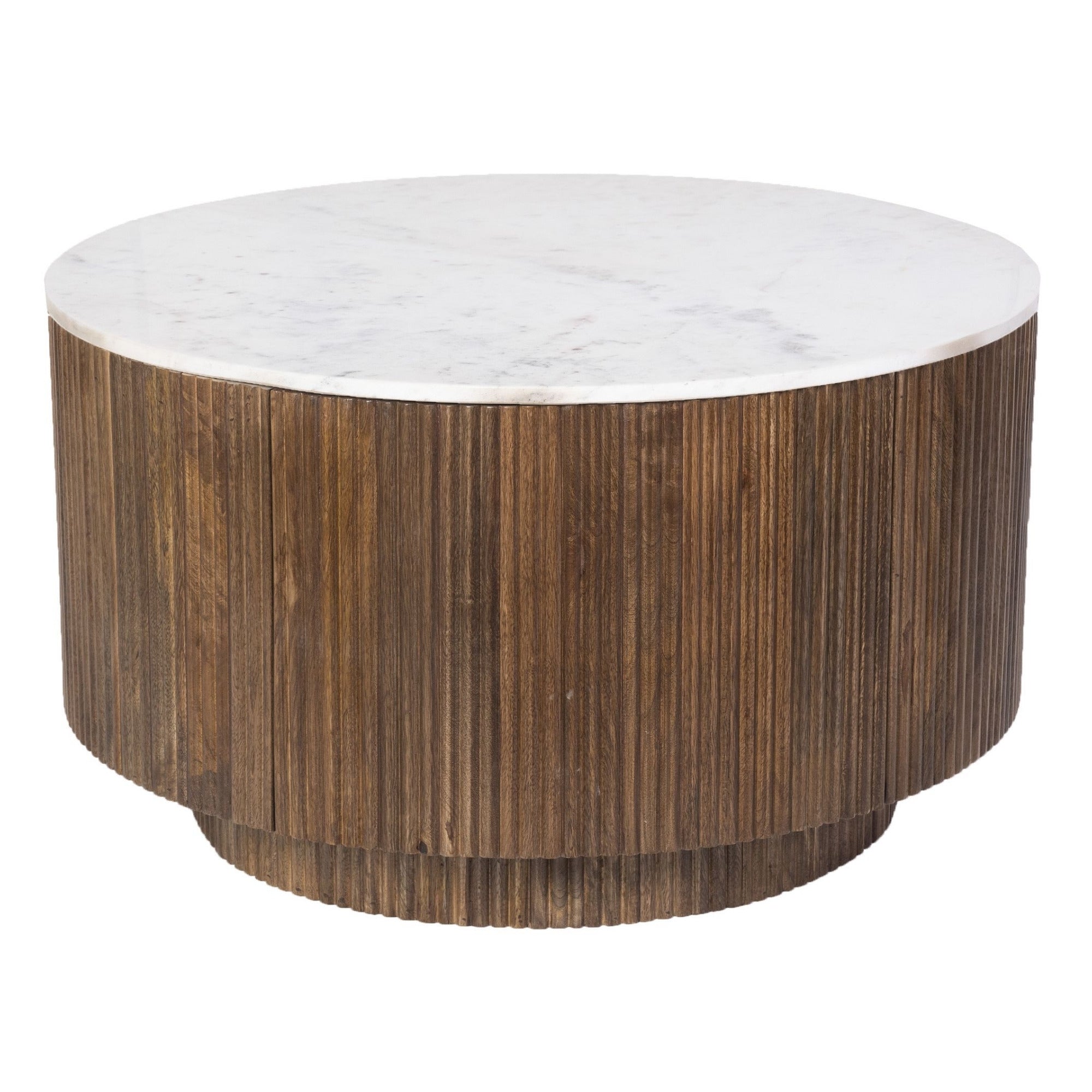 Reyna Round Coffee Table with Storage in Walnut & White