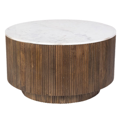 Reyna Round Coffee Table with Storage in Walnut & White
