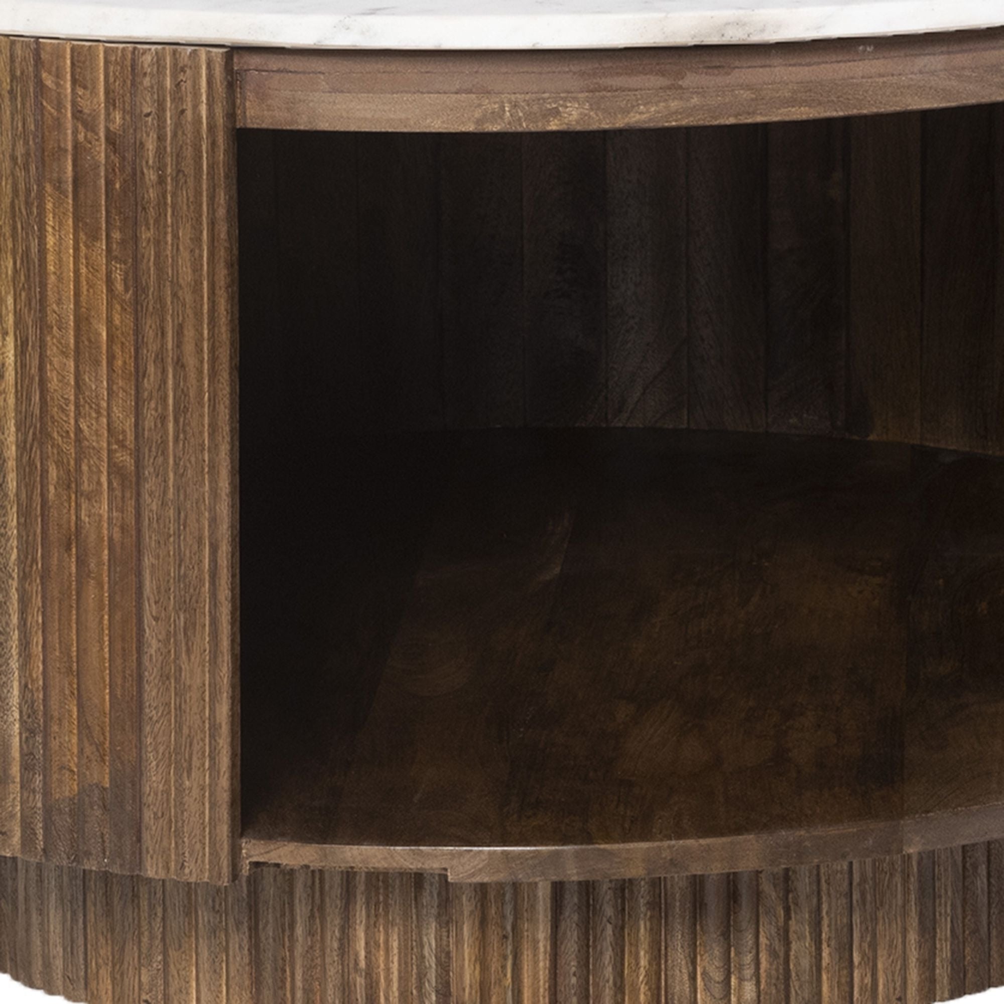 Reyna Round Coffee Table with Storage in Walnut & White