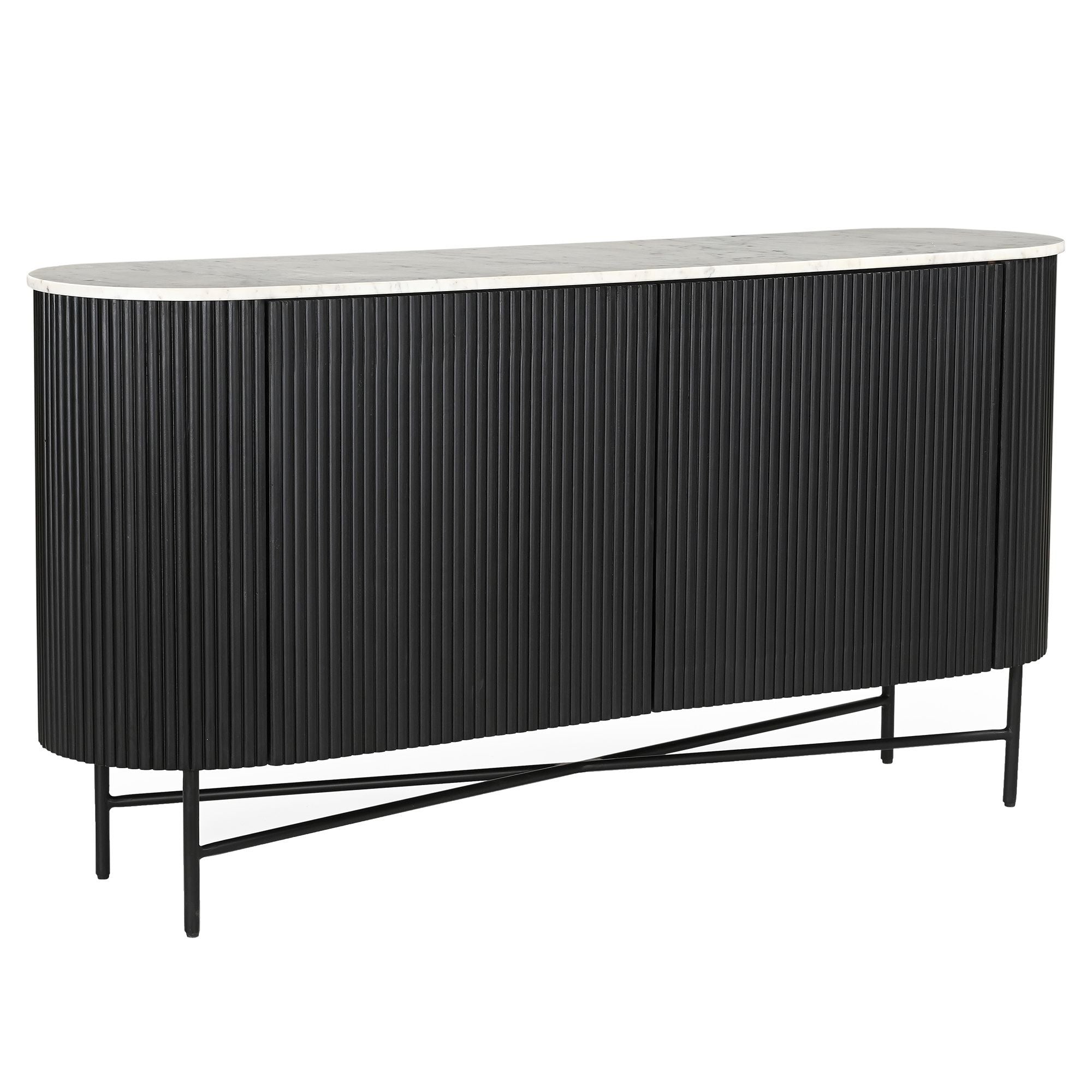Reyna Mango Wood & Marble Top Sideboard, 57" in Black and White