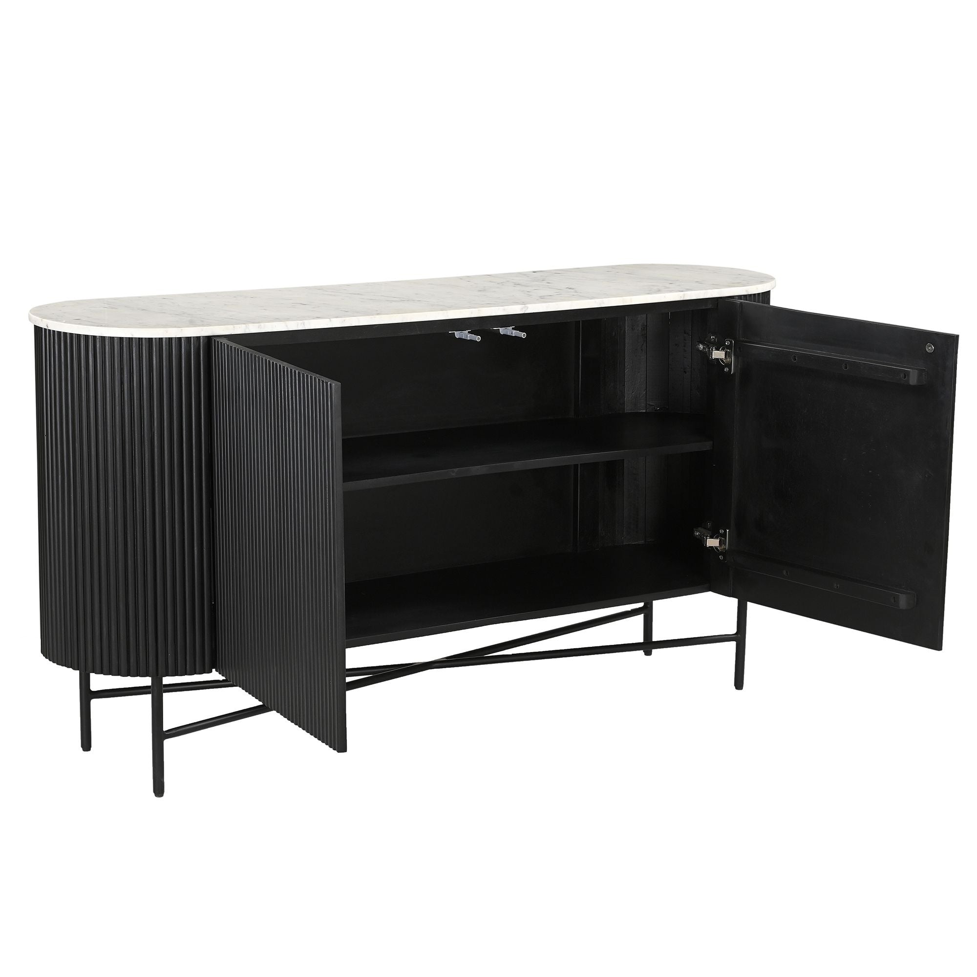 Reyna Mango Wood & Marble Top Sideboard, 57" in Black and White