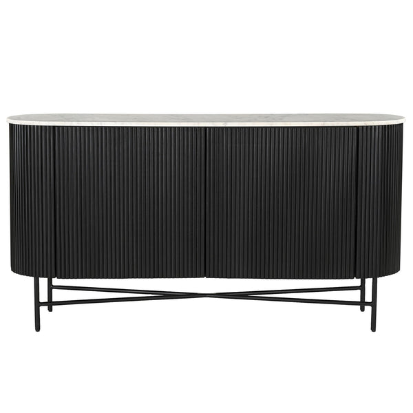 Reyna mango wood and marble top sideboard in black and white, 57 inches, with sleek modern design and storage compartments.
