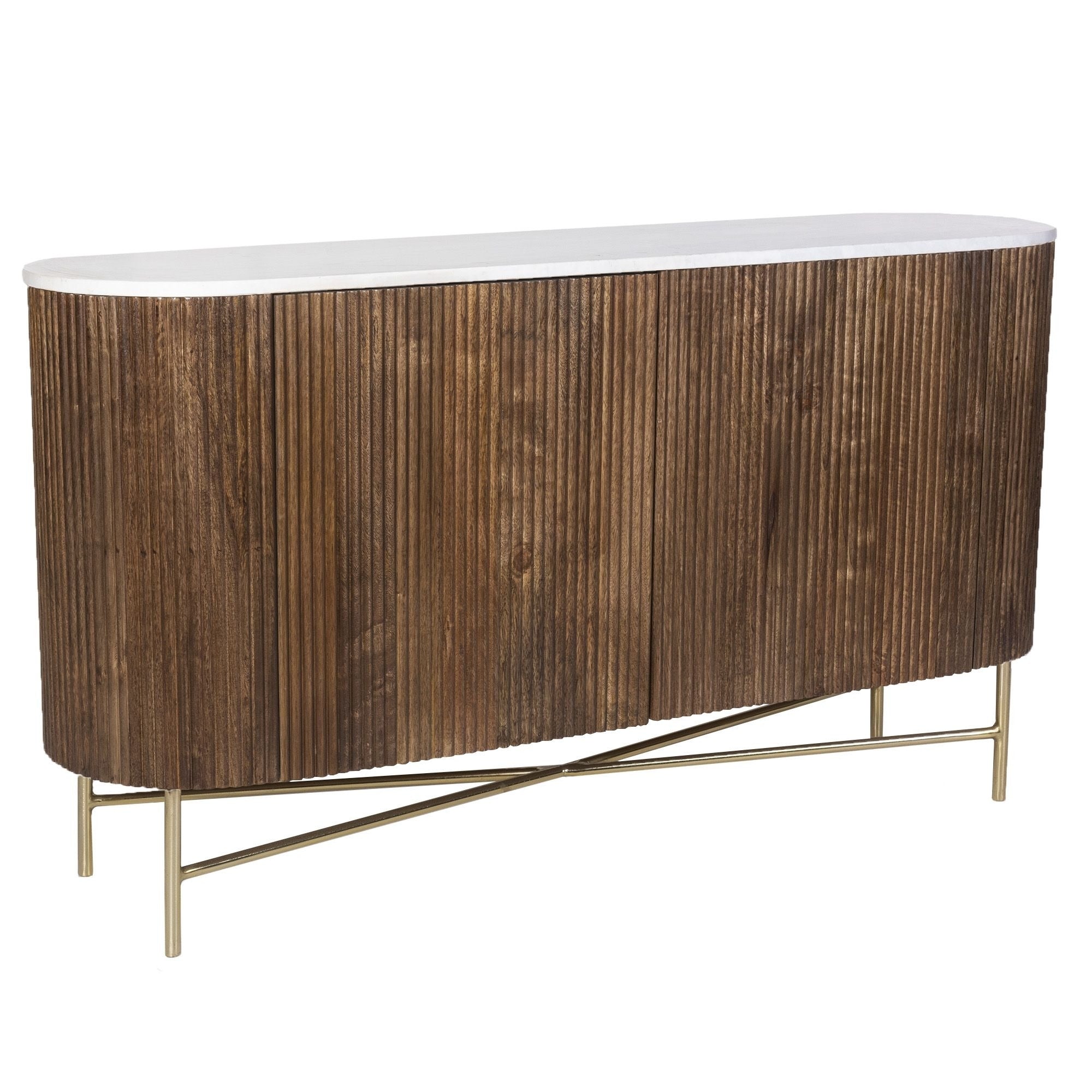 Reyna Mango Wood & Marble Top Sideboard, 57" in Walnut and White