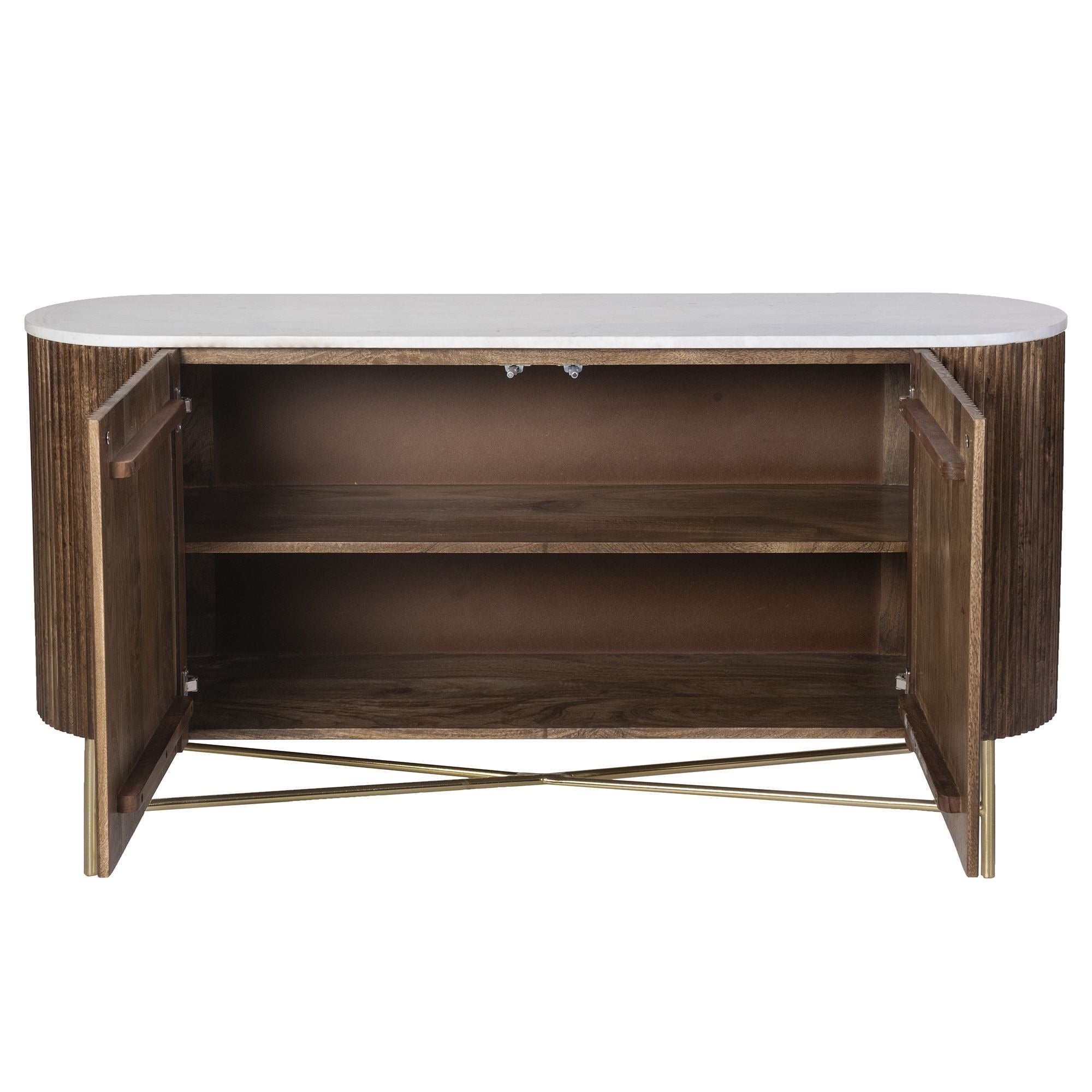 Reyna Mango Wood & Marble Top Sideboard, 57" in Walnut and White