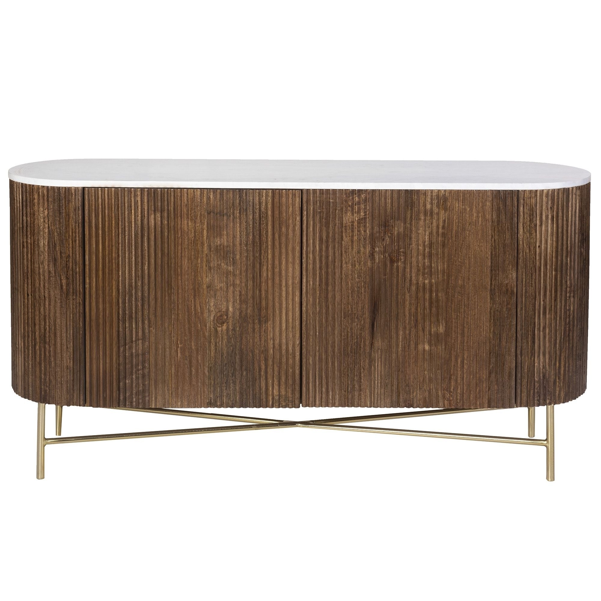 Reyna Mango Wood & Marble Top Sideboard, 57" in Walnut and White