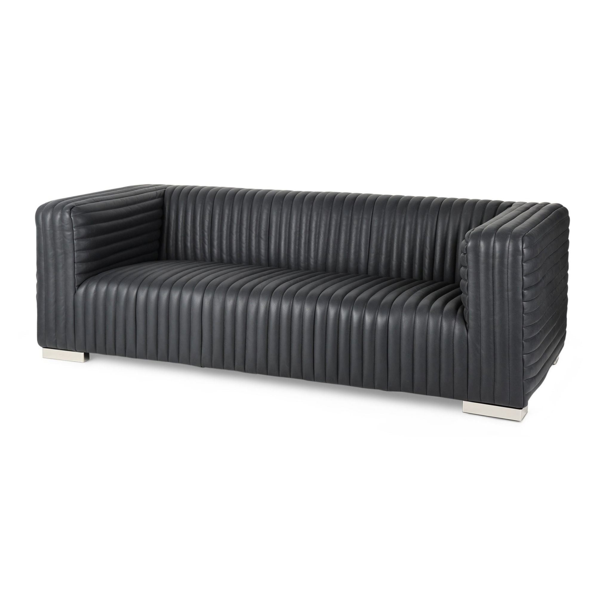 Mercana Ricciardo 82.5-inch black leather three-seater sofa with sleek modern design