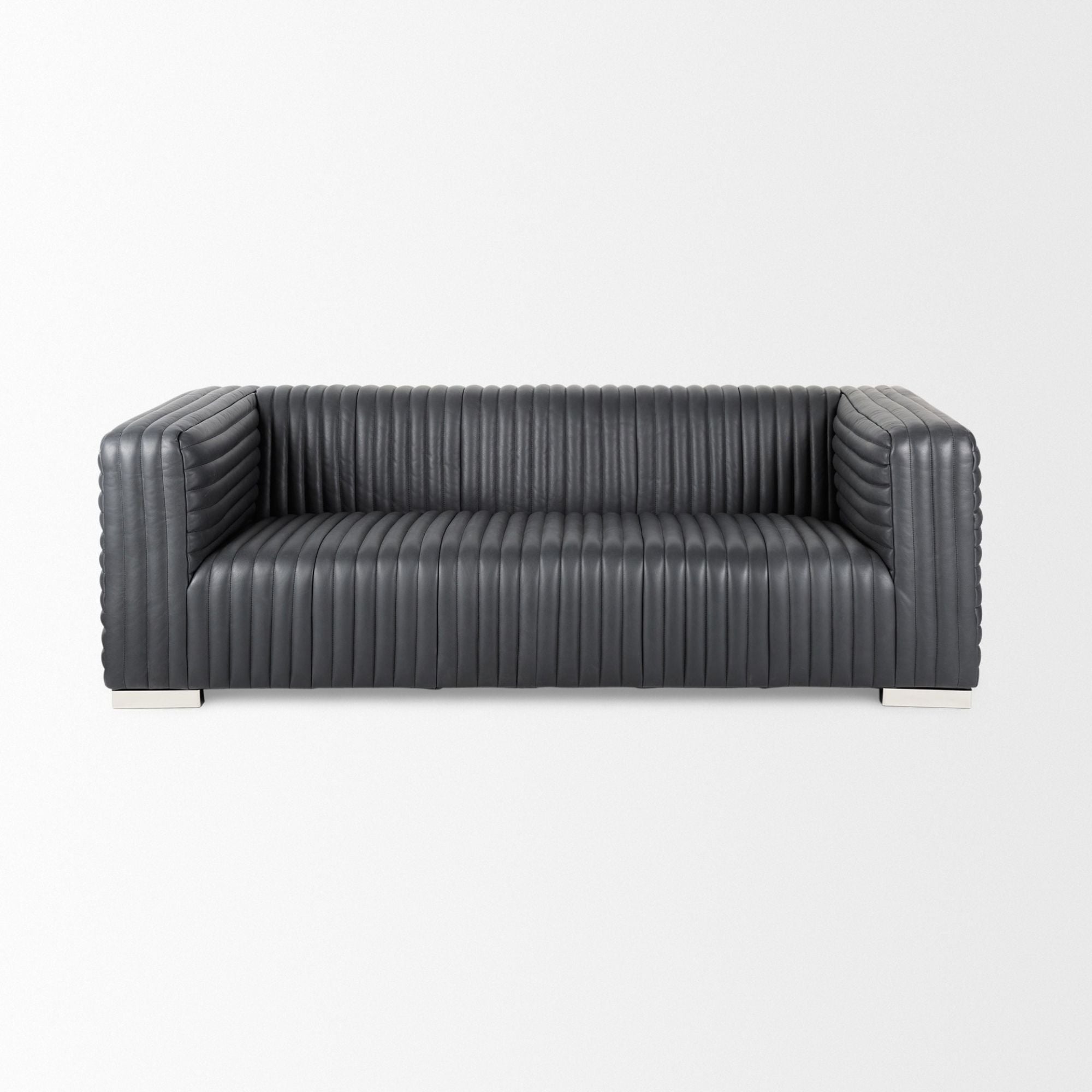 Mercana Ricciardo 82.5-inch black leather three-seater sofa with sleek modern design