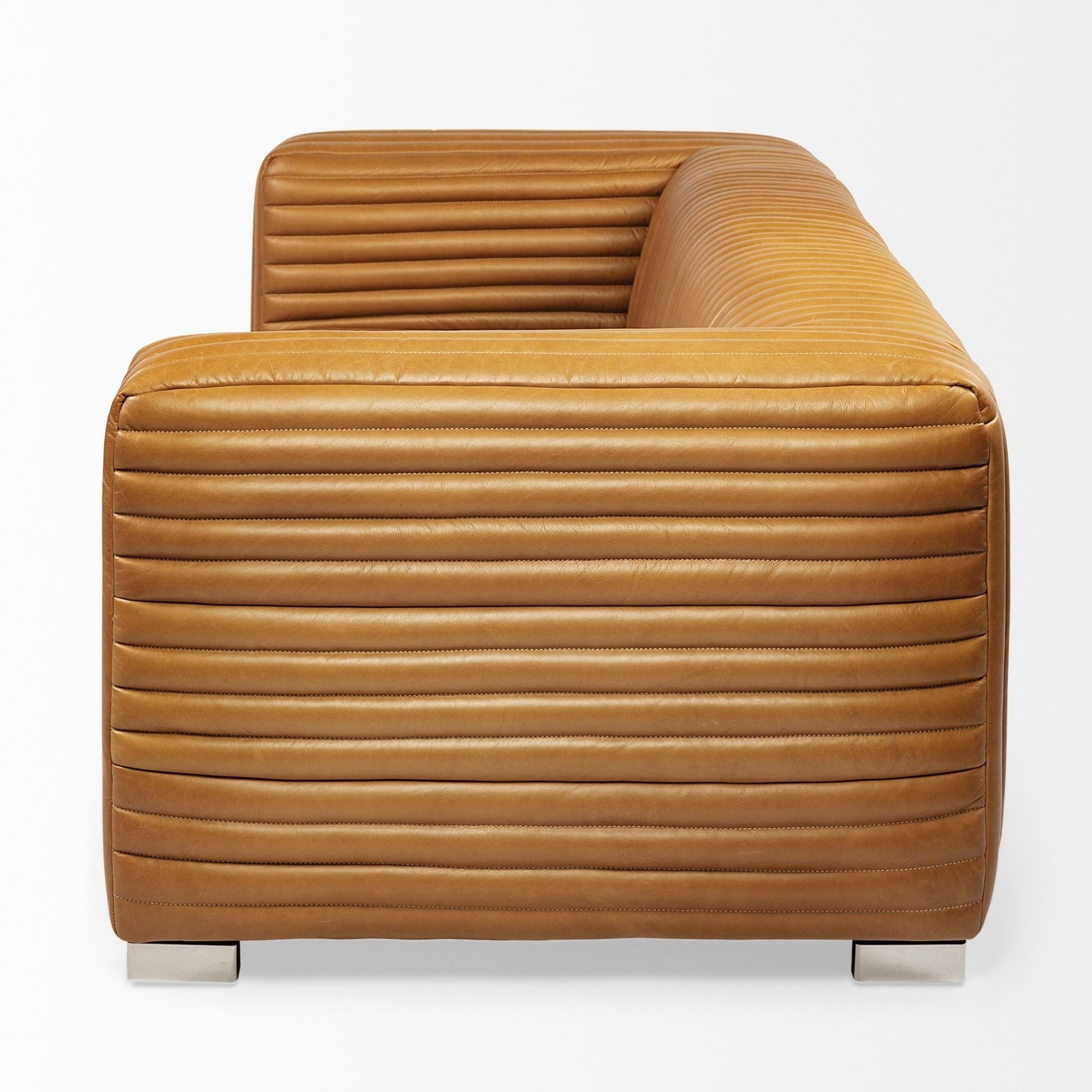 Mercana Ricciardo 82.5-inch cognac leather three-seater sofa with plush cushions and contemporary design