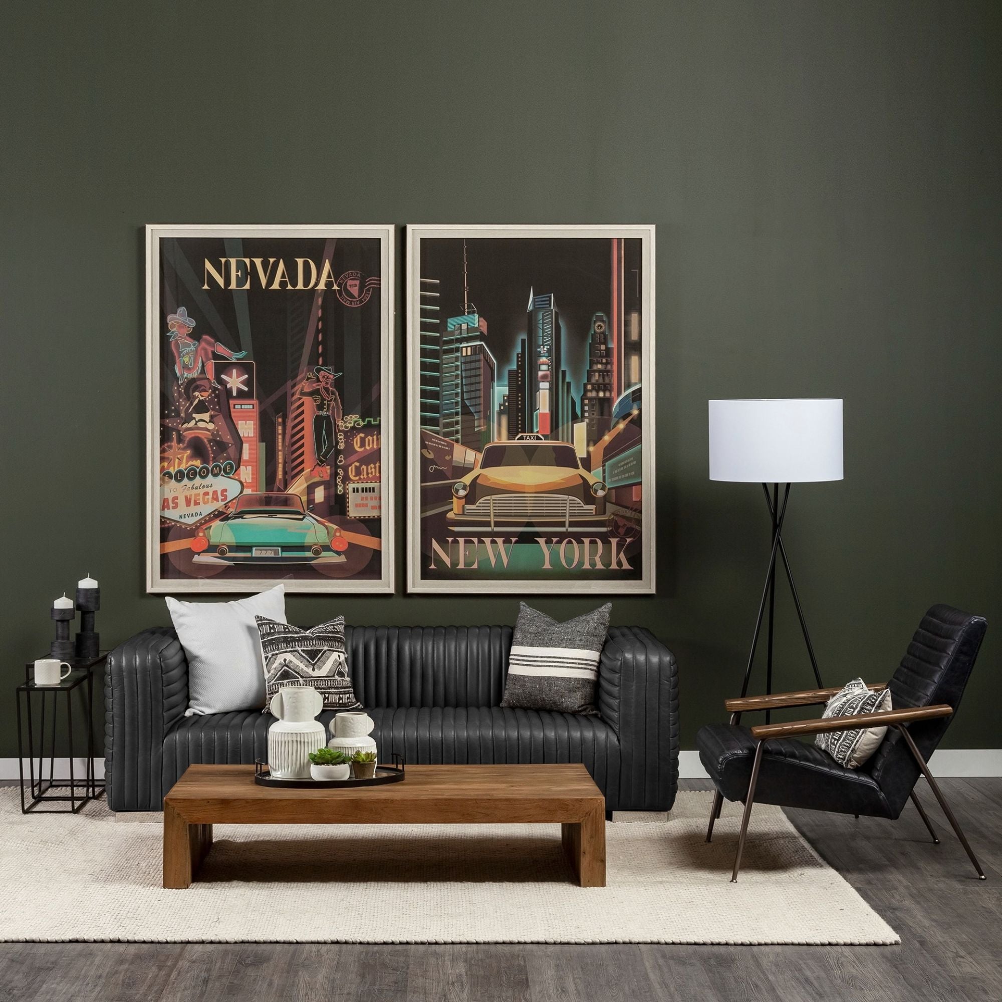 Mercana Ricciardo 82.5-inch black leather three-seater sofa with sleek modern design