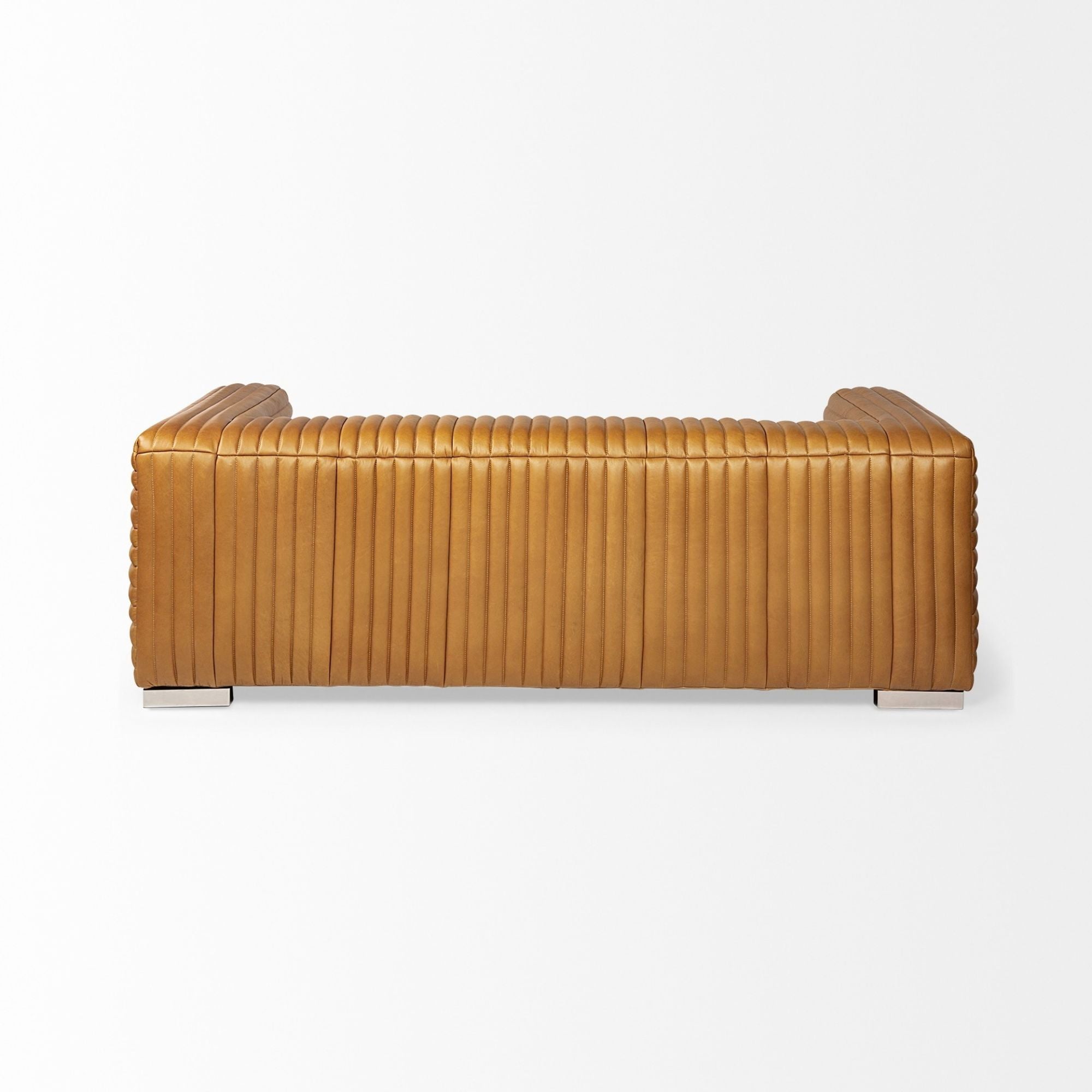 Mercana Ricciardo cognac leather three-seater sofa with plush cushions and sleek modern design