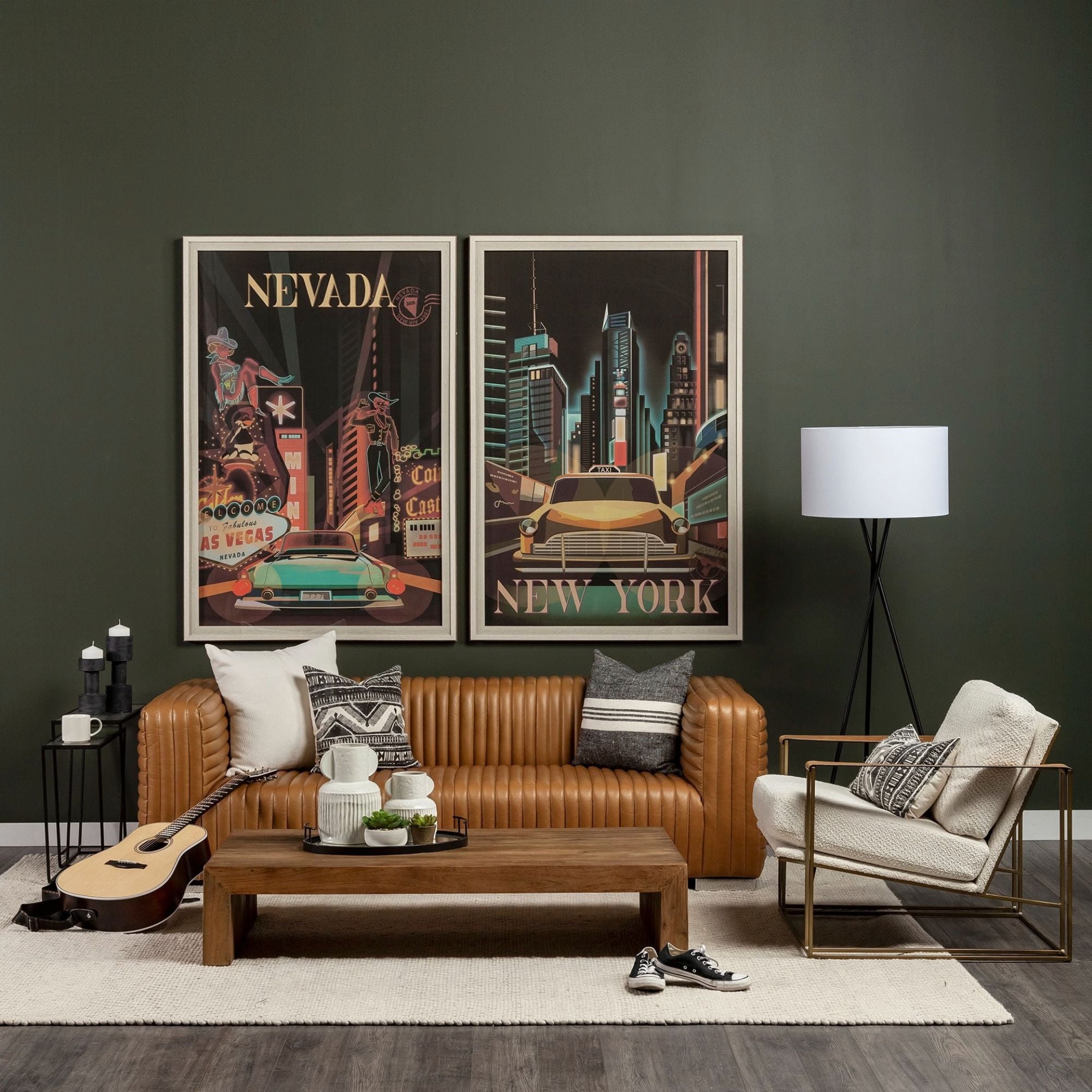 Mercana Ricciardo 82.5-inch cognac leather three-seater sofa with plush cushions and modern frame