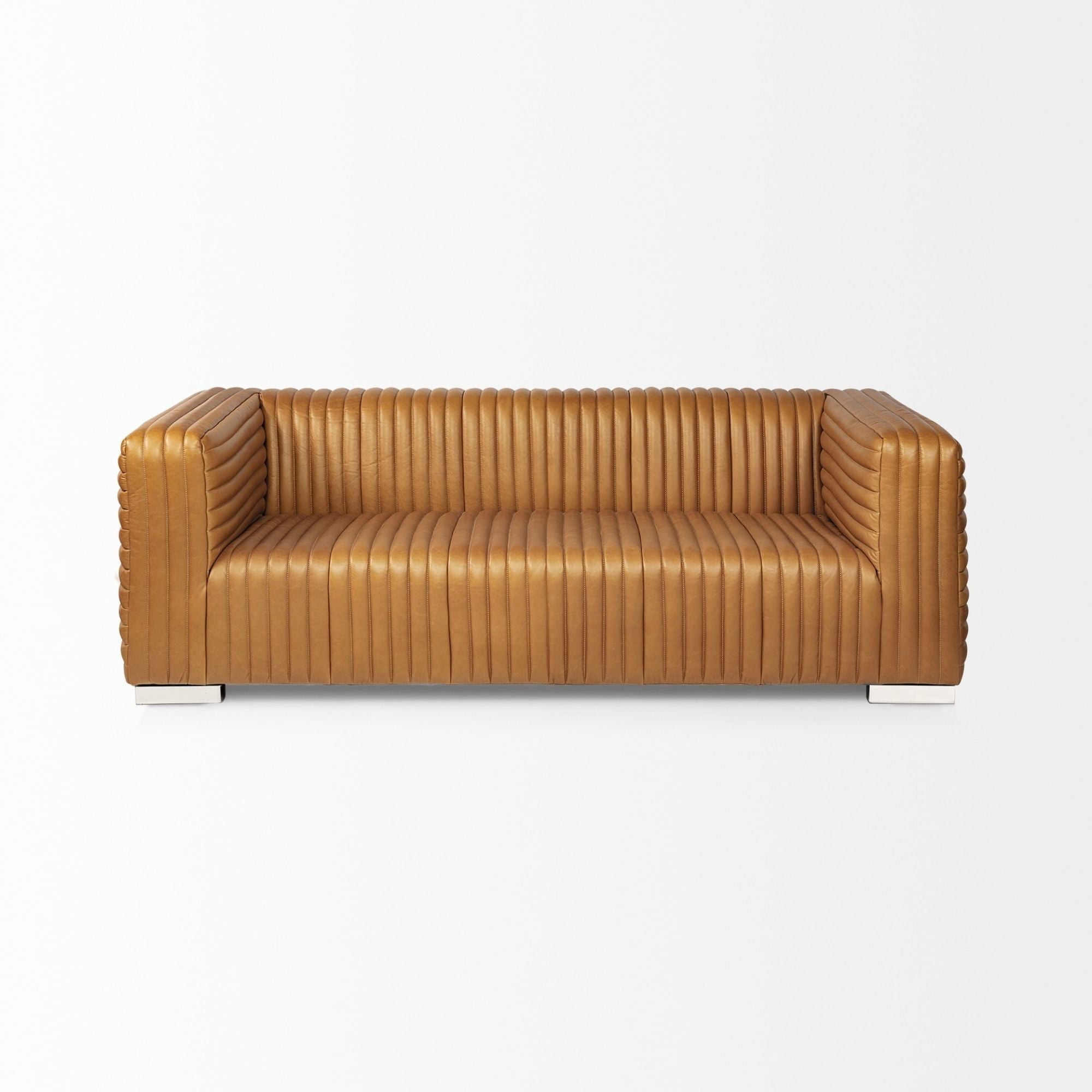 Mercana Ricciardo 82.5-inch cognac leather three-seater sofa with clean lines and plush cushions