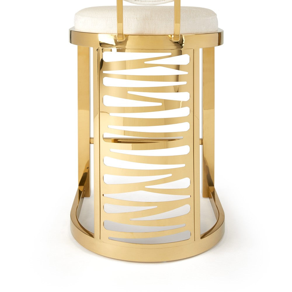 Xcella Rochelle counter stool with gold finish, featuring a sleek design and cushioned seat for comfortable bar seating.