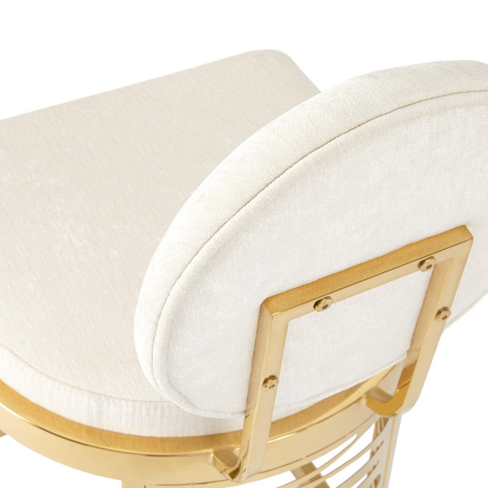 Xcella Rochelle gold counter stool with a sleek design, featuring a cushioned seat and modern gold finish.