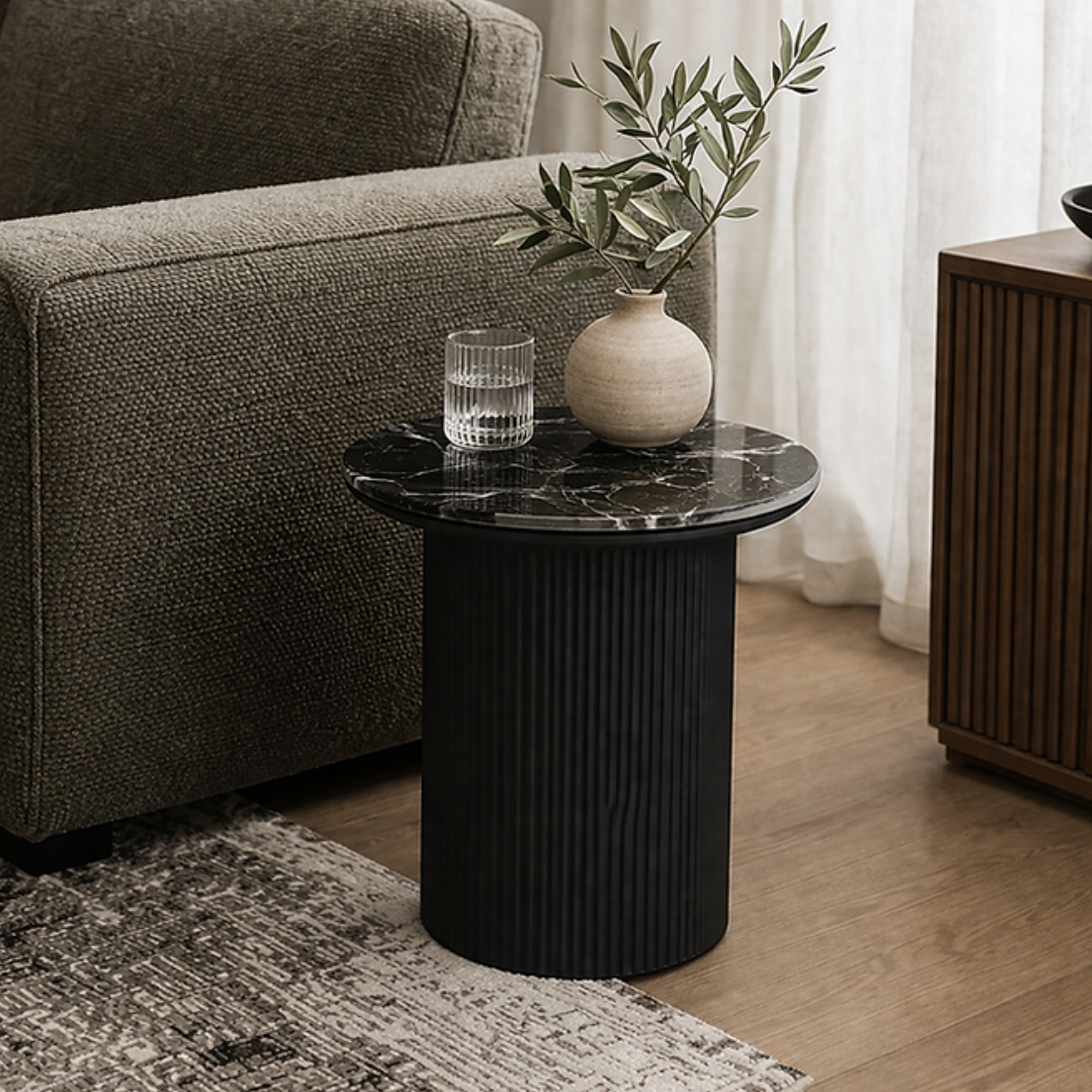 Roman Black Marble End Table Black Base