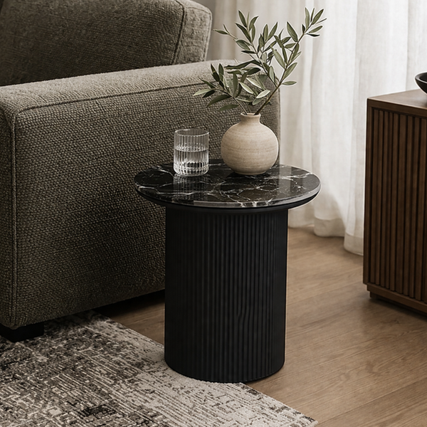 Roman Black Marble End Table Black Base | CastleUp Experience Centre Online Furniture