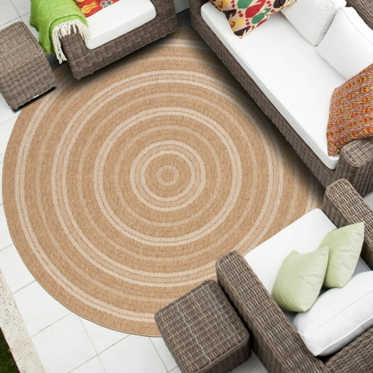 Avanos Indoor Outdoor Round Rug White Circle.