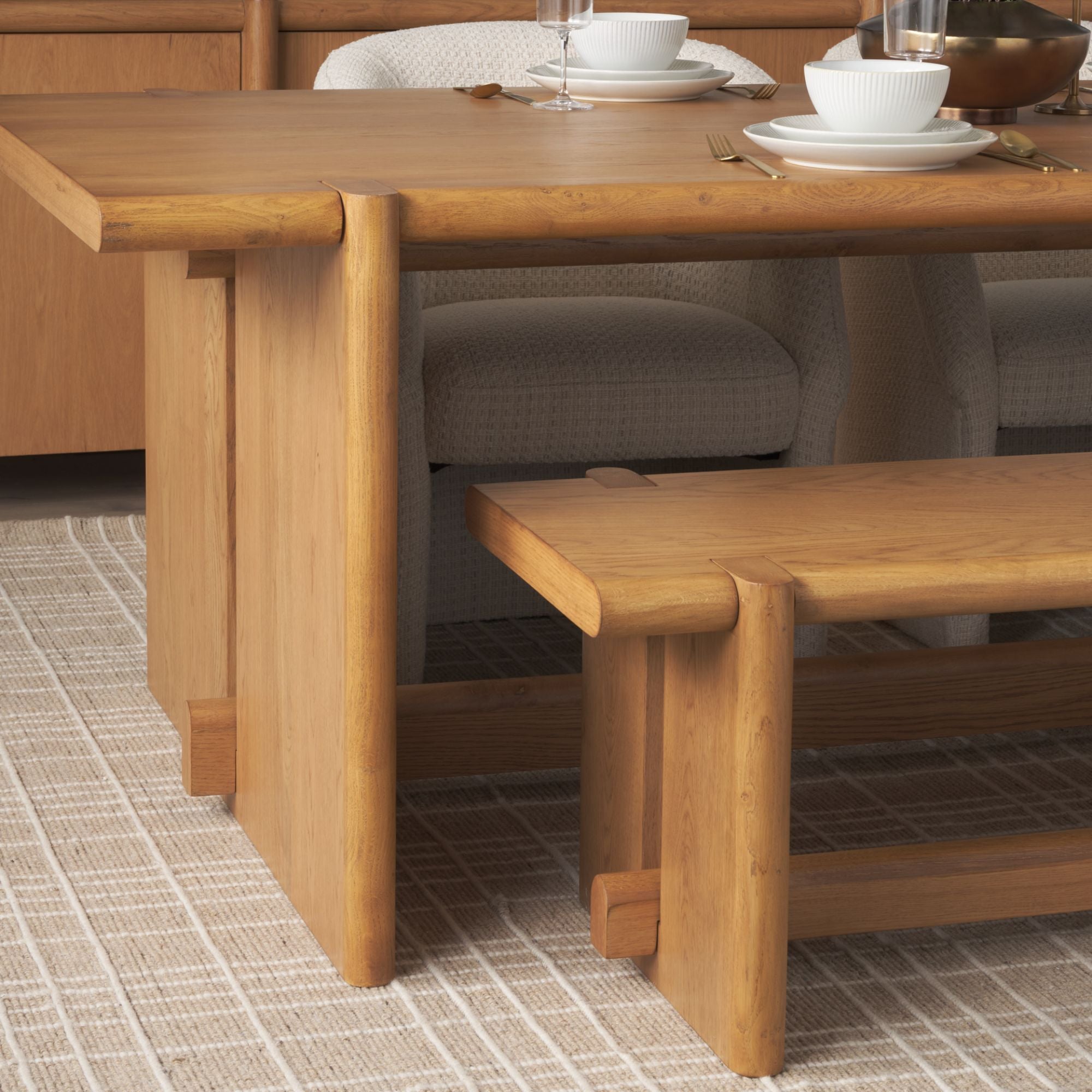 Mercana Rowan Collection 94-inch oak wood rectangular dining table with smooth surface and sturdy legs, ideal for family meals and gatherings.