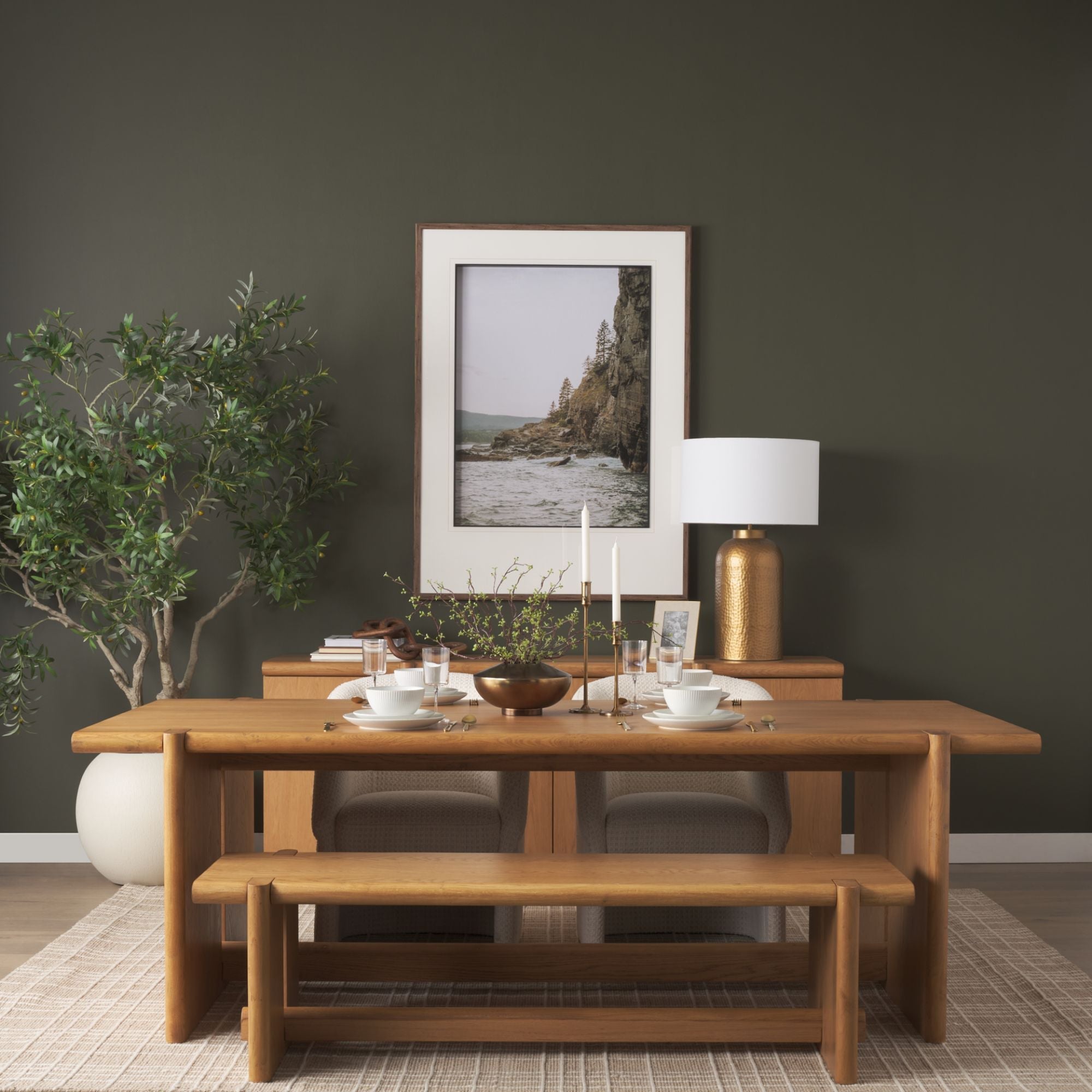 Mercana Rowan Collection 94-inch oak wood rectangular dining table with a smooth tabletop and sturdy legs for elegant dining space.