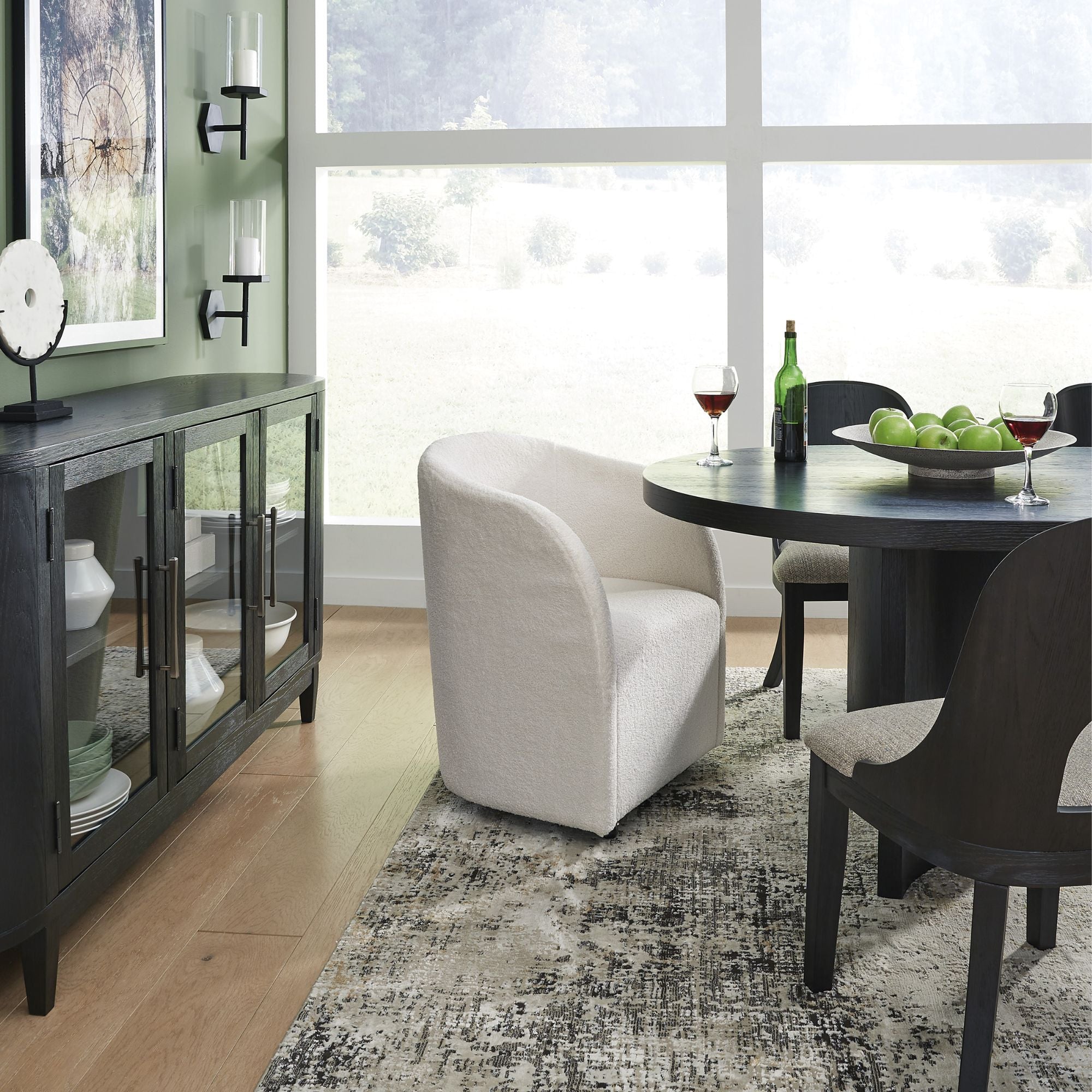 Ashley Rowanbeck 7-piece dining room set with side and arm chairs, featuring a stylish wooden table and upholstered seating.