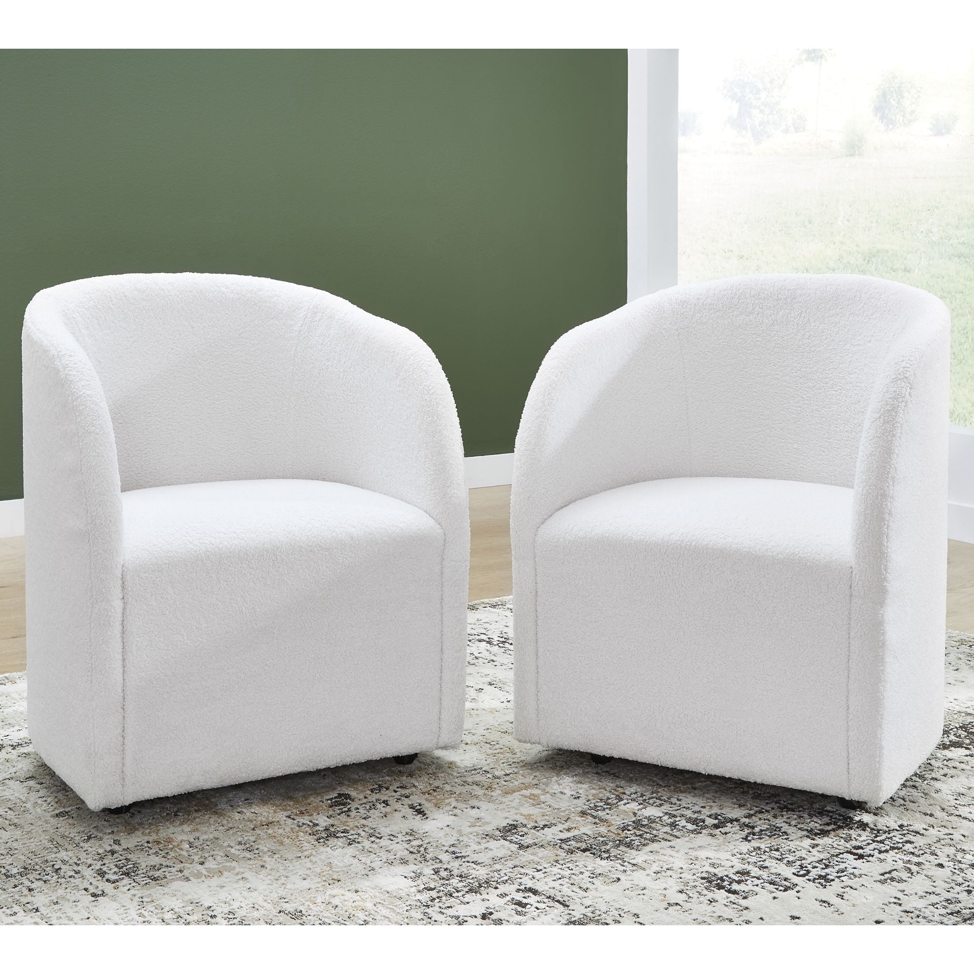 Ashley Rowanbeck 5-piece dining room set with arm chairs, featuring a wooden table and upholstered seating for family meals.