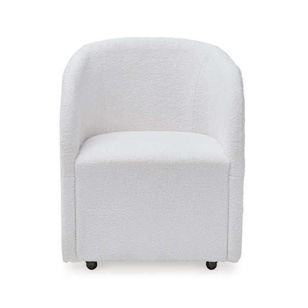 Signature Ashley Rowanbeck Dining UPH Arm Chair with upholstered seat and back, featuring a sleek wooden frame in the image.