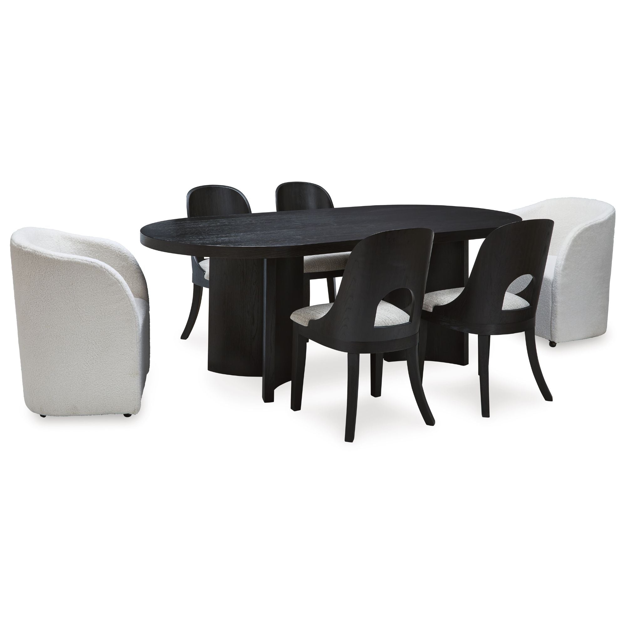 Ashley Rowanbeck 7-piece dining set with side and arm chairs, featuring a stylish wooden table and upholstered seating.