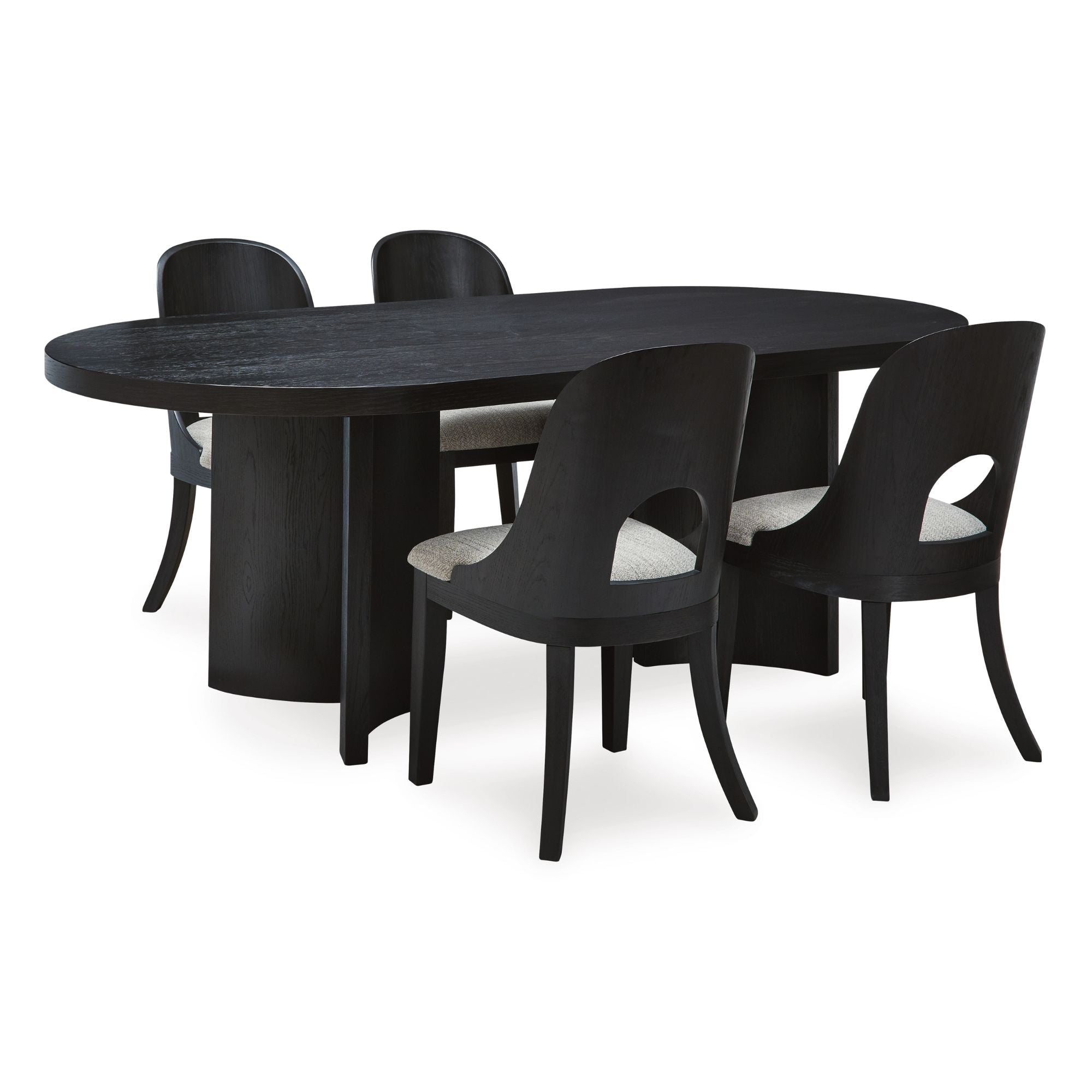 Ashley Rowanbeck 5-piece dining room set with matching side chairs, featuring wood table and upholstered chairs for a stylish dining space.