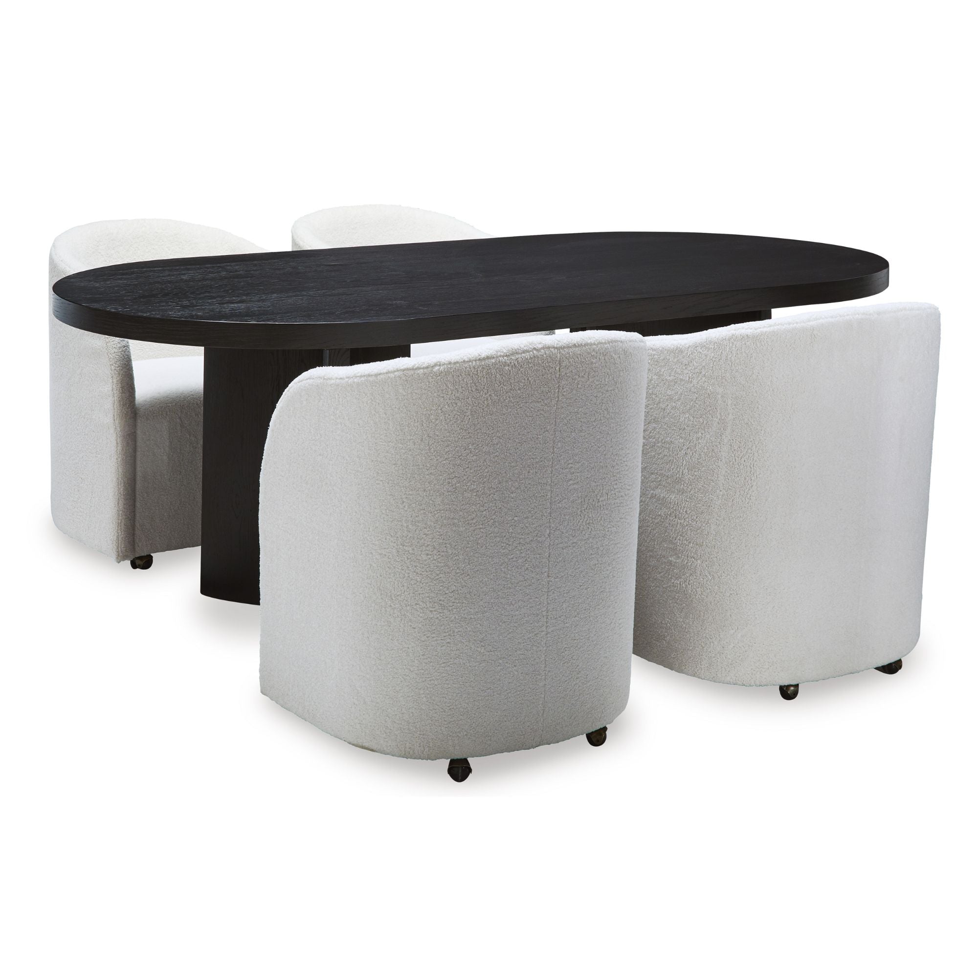 Ashley Rowanbeck 5-piece dining room set with arm chairs, featuring a modern wood table and upholstered seating.