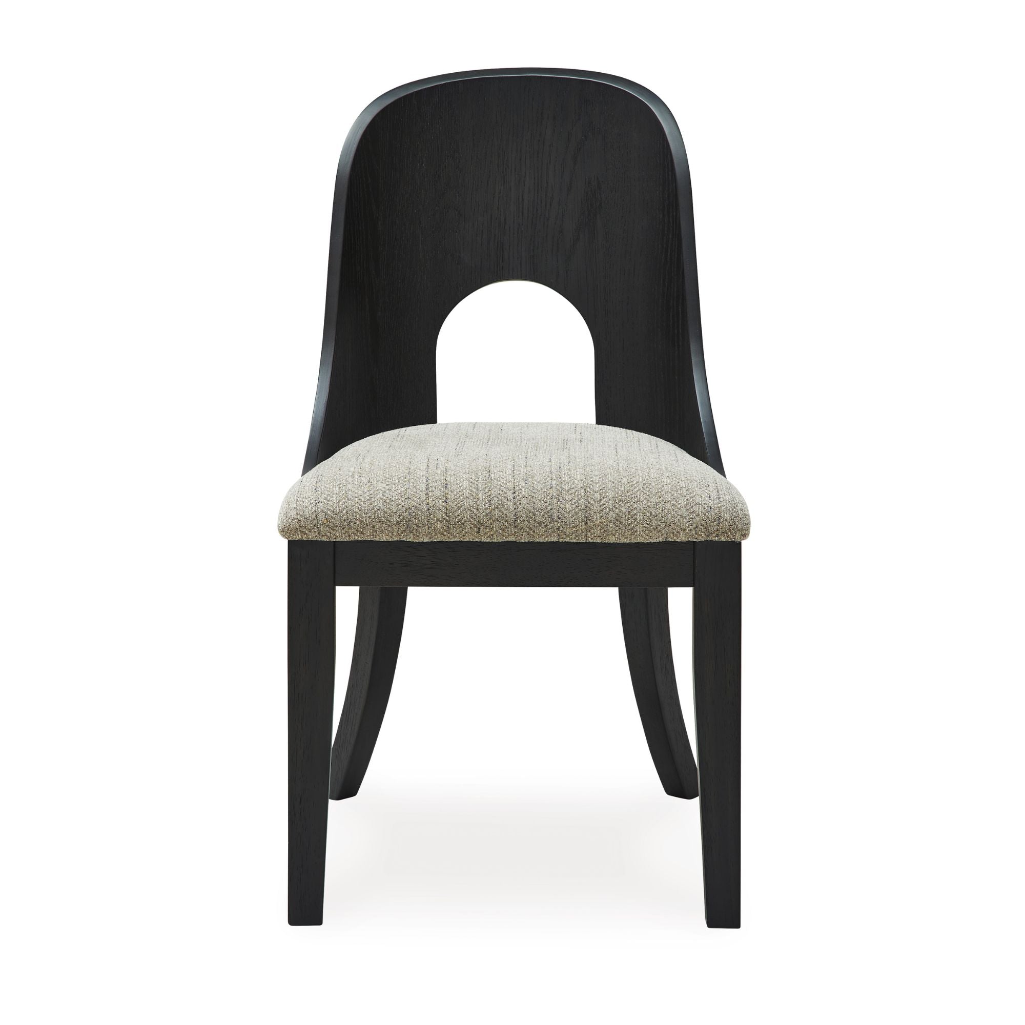 Ashley Rowanbeck UPH side dining chair with a wooden frame and upholstered seat, shown from a side angle.