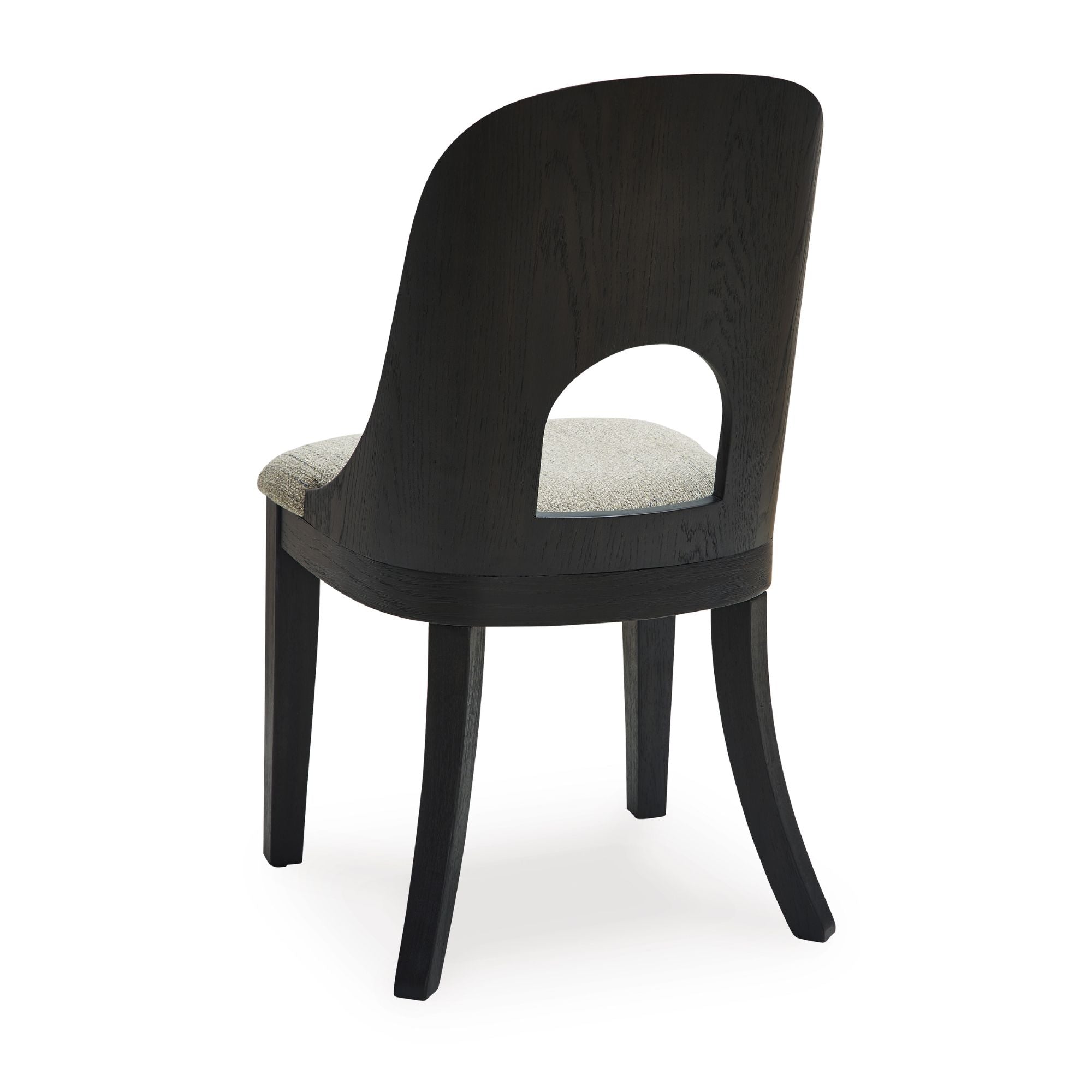 Signature Ashley Rowanbeck Dining UPH side chair with beige upholstered seat and dark wood finish, showcasing a stylish dining room design.
