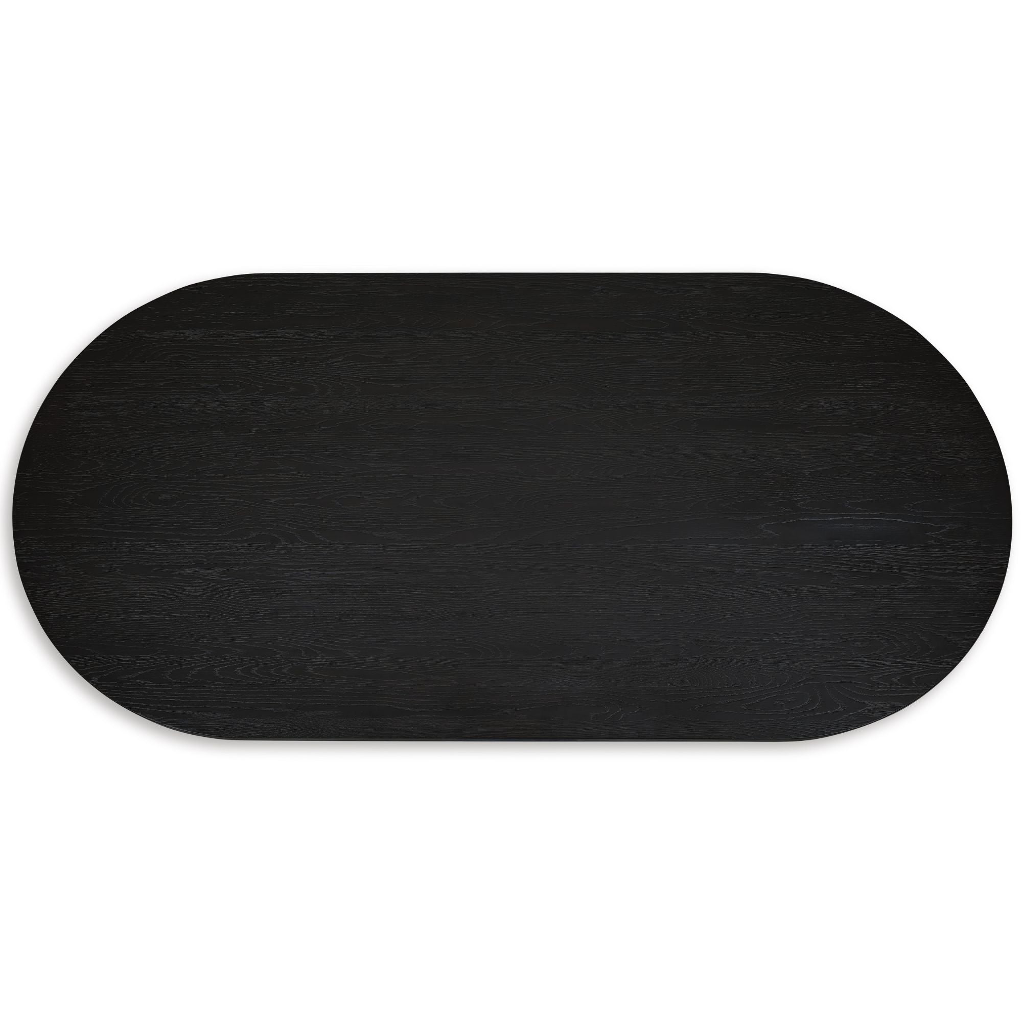 Oval Signature Ashley Rowanbeck dining table with a polished wood finish, shown in a well-lit dining room setting.